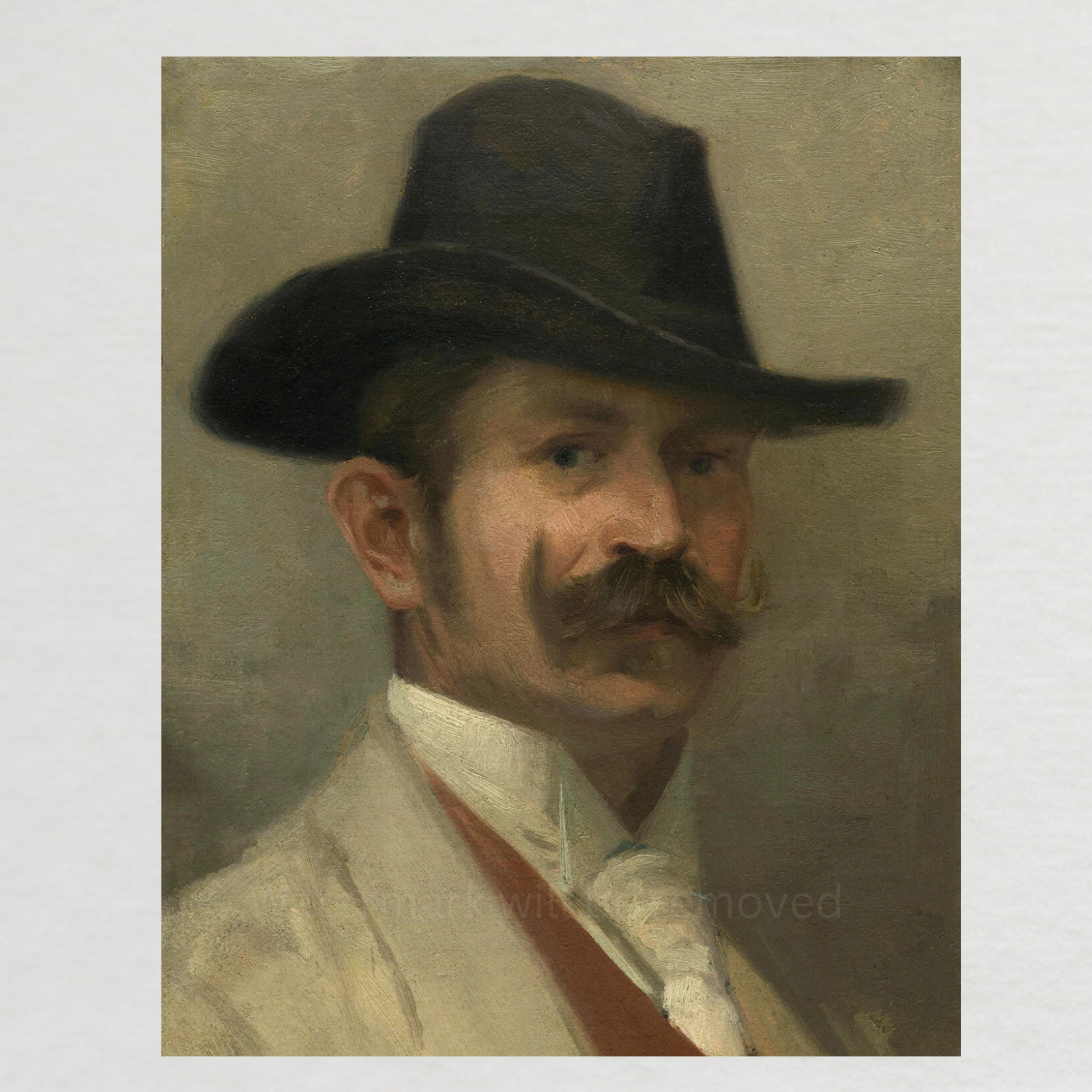 Vintage Portrait of a Mustached Man Painting Giclee Fine Art Paper Print