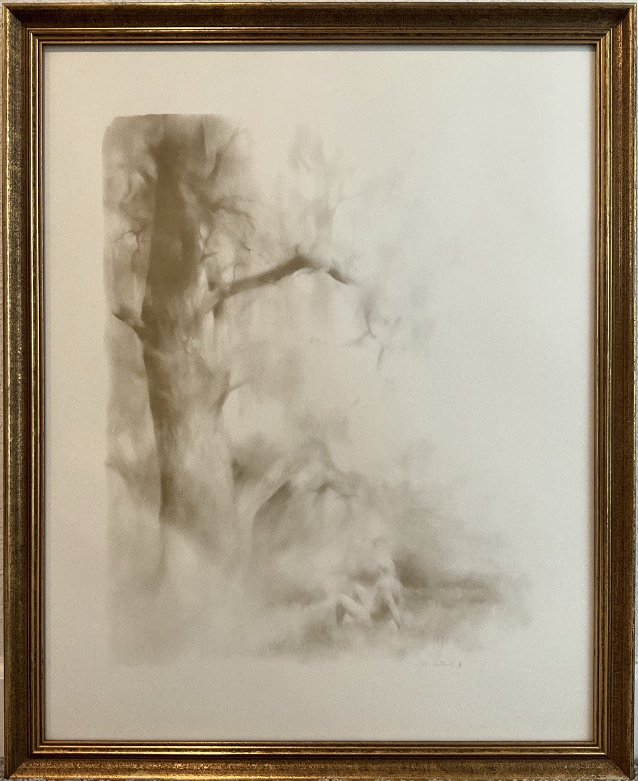 Vintage 1970s Framed Hal McIntosh Pencil Signed Lithograph “Tree with Figure”