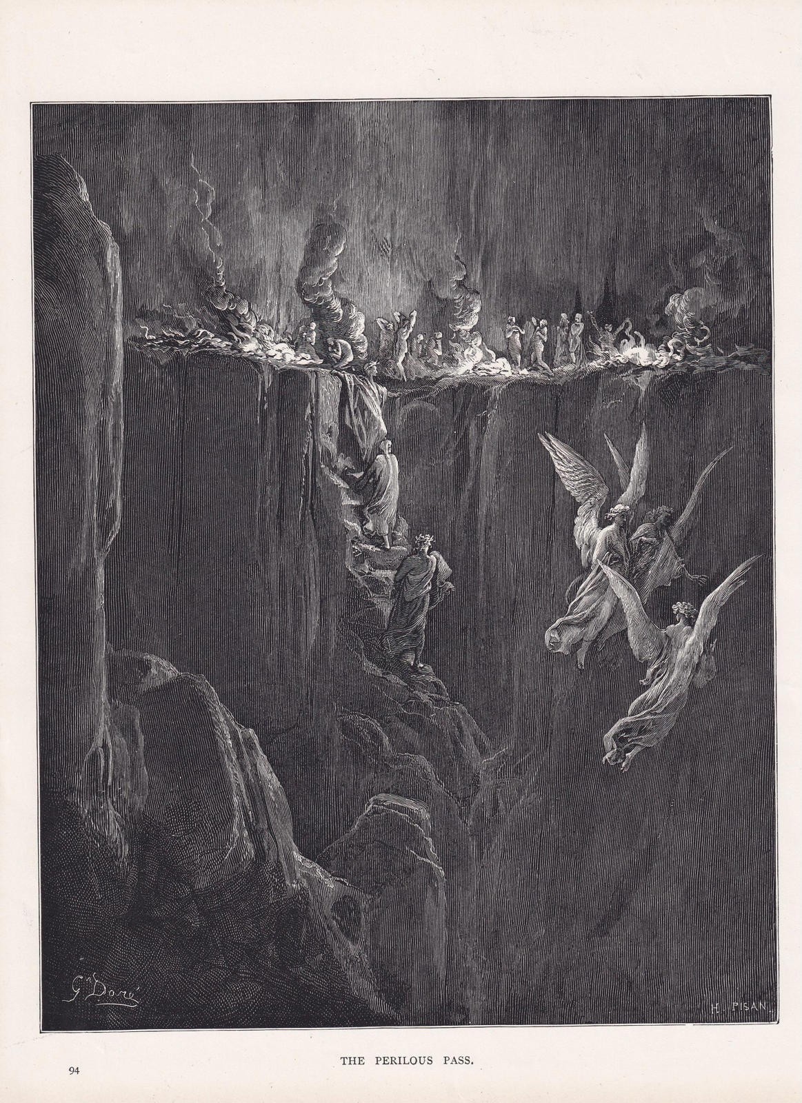 1870 GUSTAVE DORE Print – “The Perilous Pass” – Engraving – 8.5 x 12.8 Inches