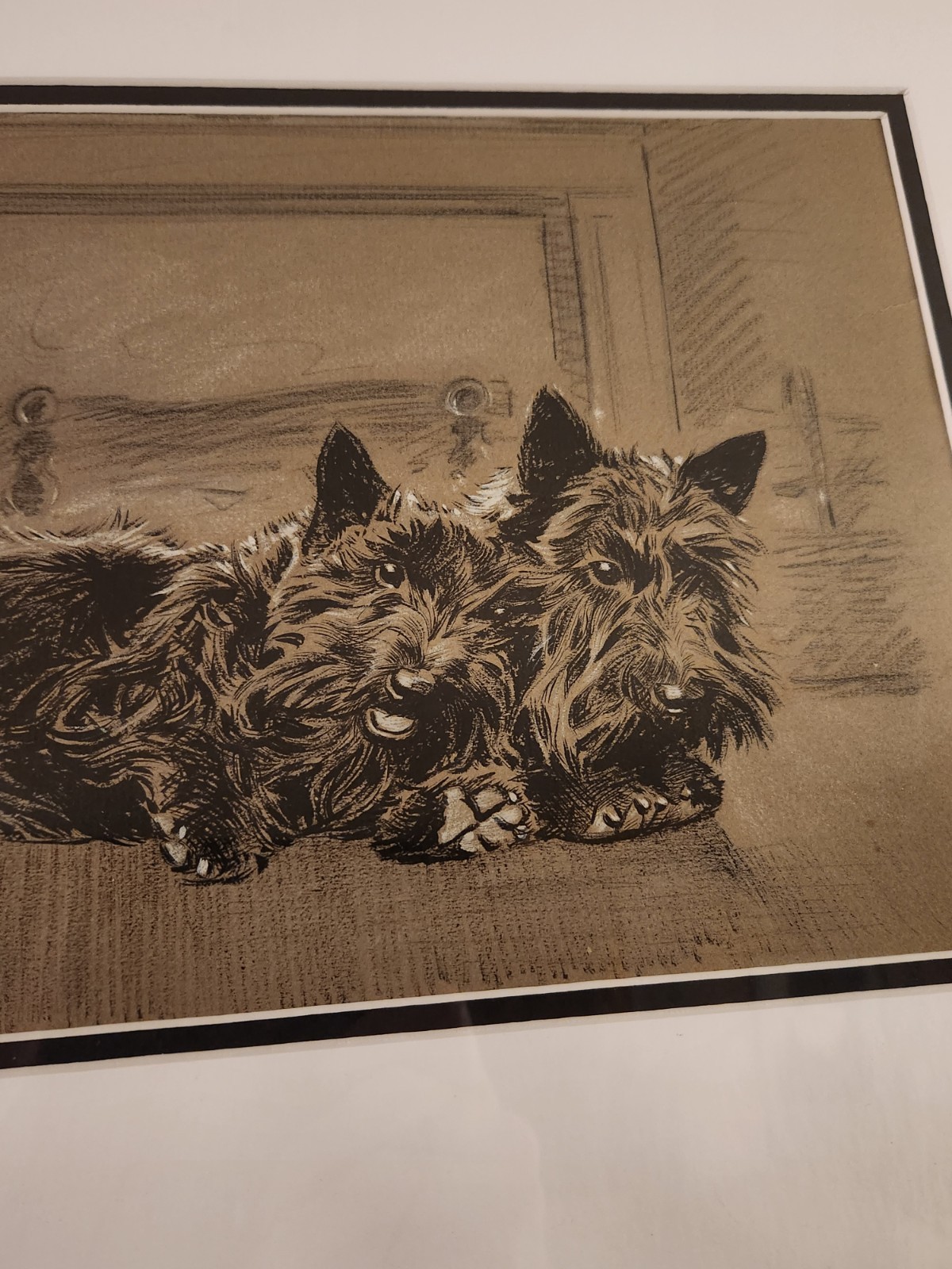 Morgan Dennis Terriers Original Embellished Pencil Etching On Paper Signed