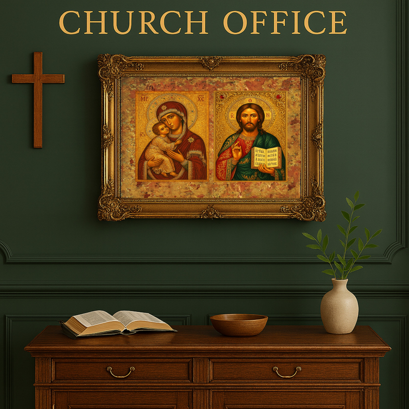 Christian Icon Wall Art – Virgin Mary with Christ Child & Christ Pantocrator