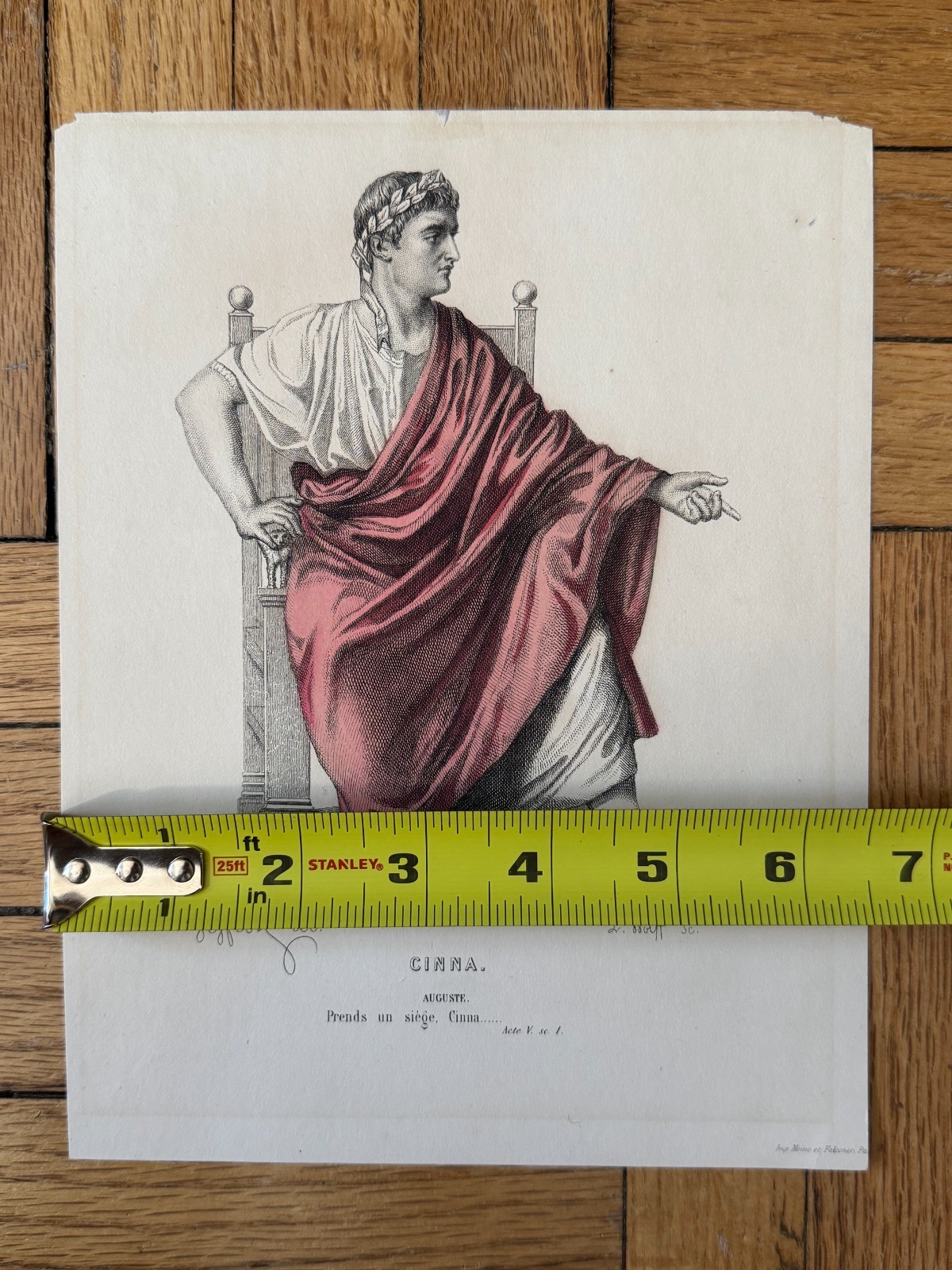 19th Century Engraving The Character of Augustus in the Tragedy Cinna 8.5 x 6.5
