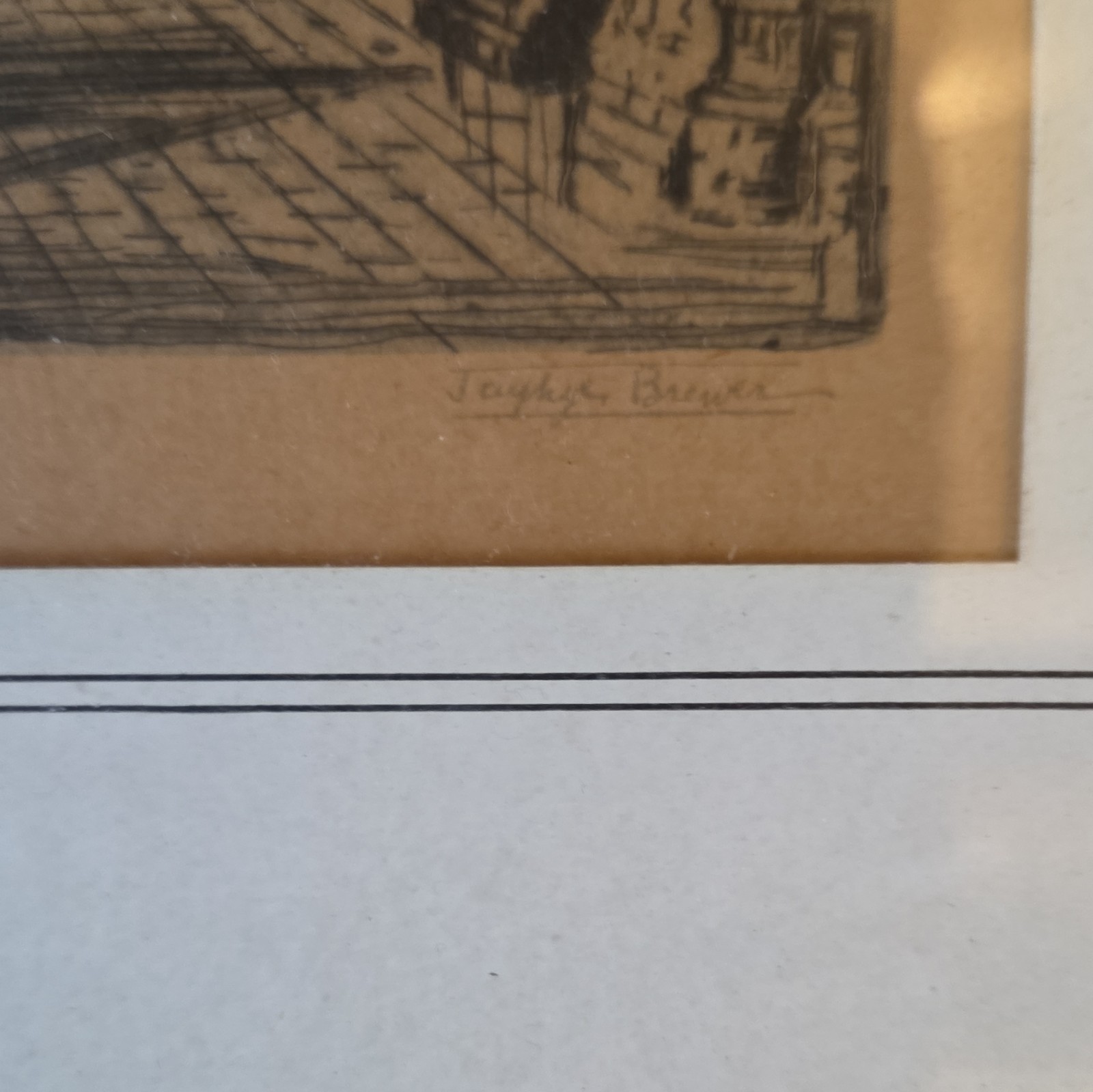 Joseph Brachner Signed Cathedral Interior Print, Framed Matted B&W Portrait