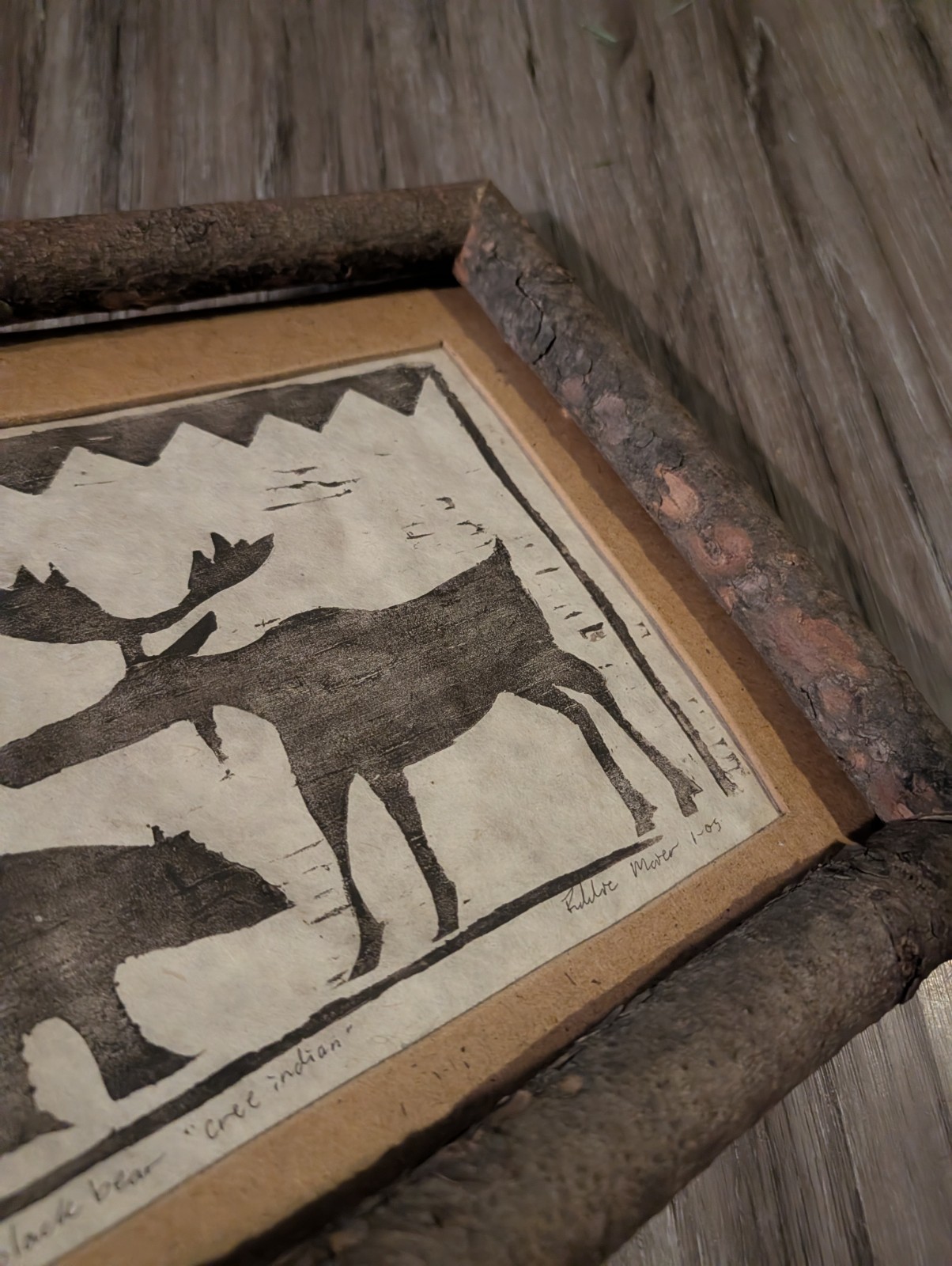 Original Art Handmade Paper Print Of Moose Bear Eddie Spaghetti Artist Signed #d