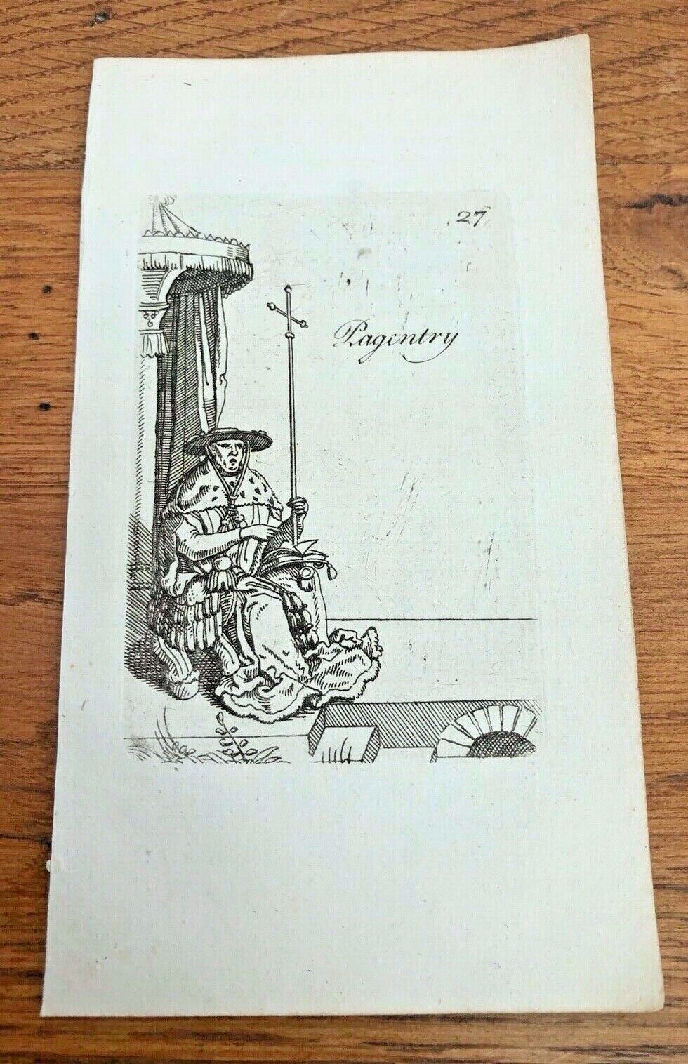 original 1750 small woodcut by hans holbeine ” pagentry “