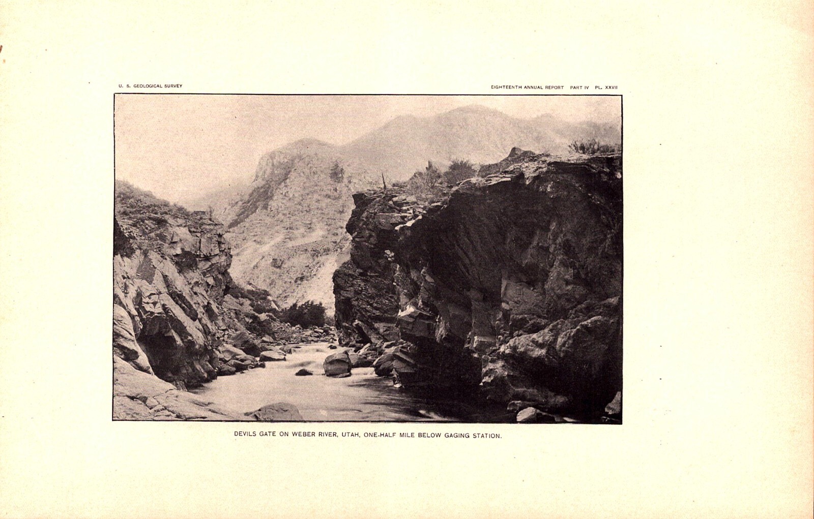 DEVIL’S GATE, WEBER RIVER, UTAH Antique hydrography print 1897