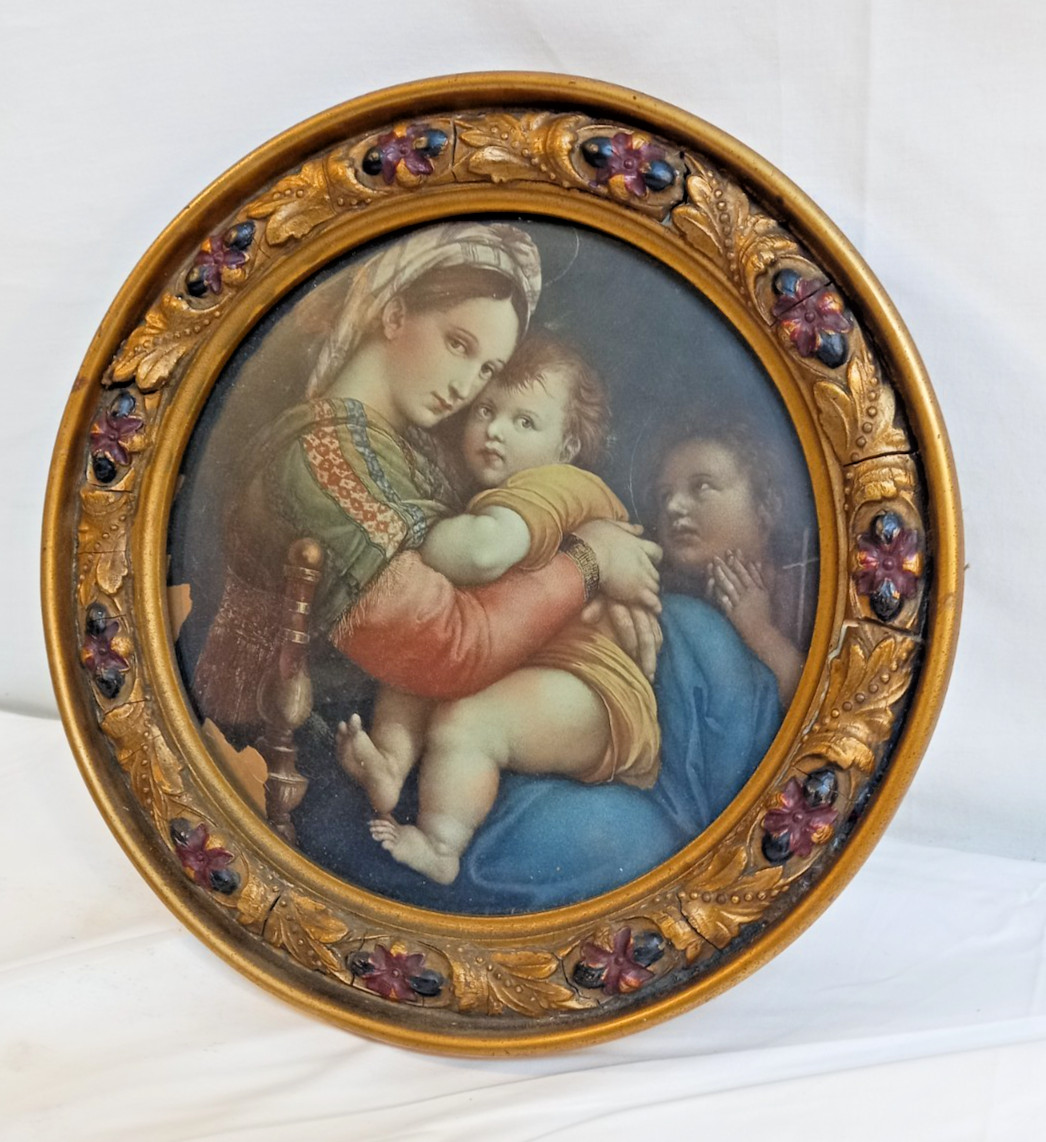 Vintage / Antique Frame In Gold & Red Detailing With Print Image 18cm X 18cm VGC