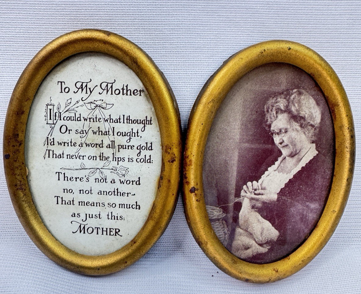 Vtg Mother’s Day Double Gold Frame Print “To My Mother” Poem/Image 1900s