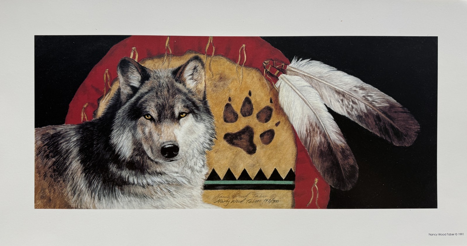 1991 Nancy Wood Taber “Pathfinder” Wolf Signed Numbered Native American Print