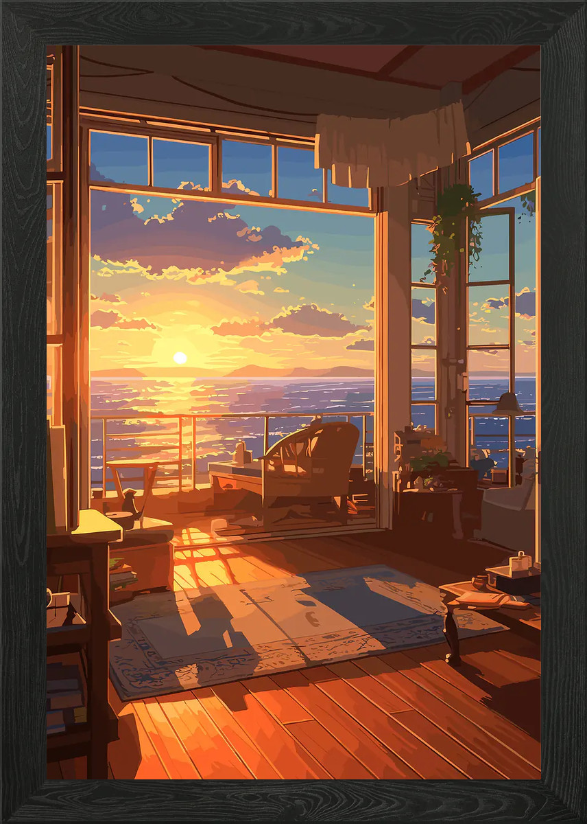 Oceanview Sunset Framed Wall Art Poster Canvas Print Picture