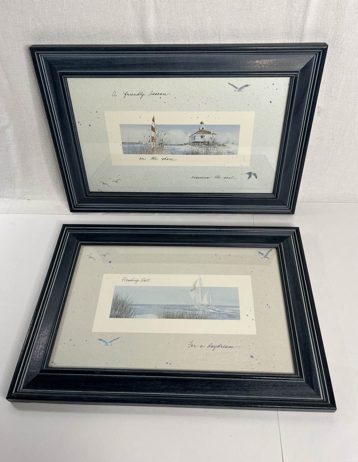 Jacqueline Penney Coastal Art Prints Signed Framed 13.5” X 19.5” Set Of 2