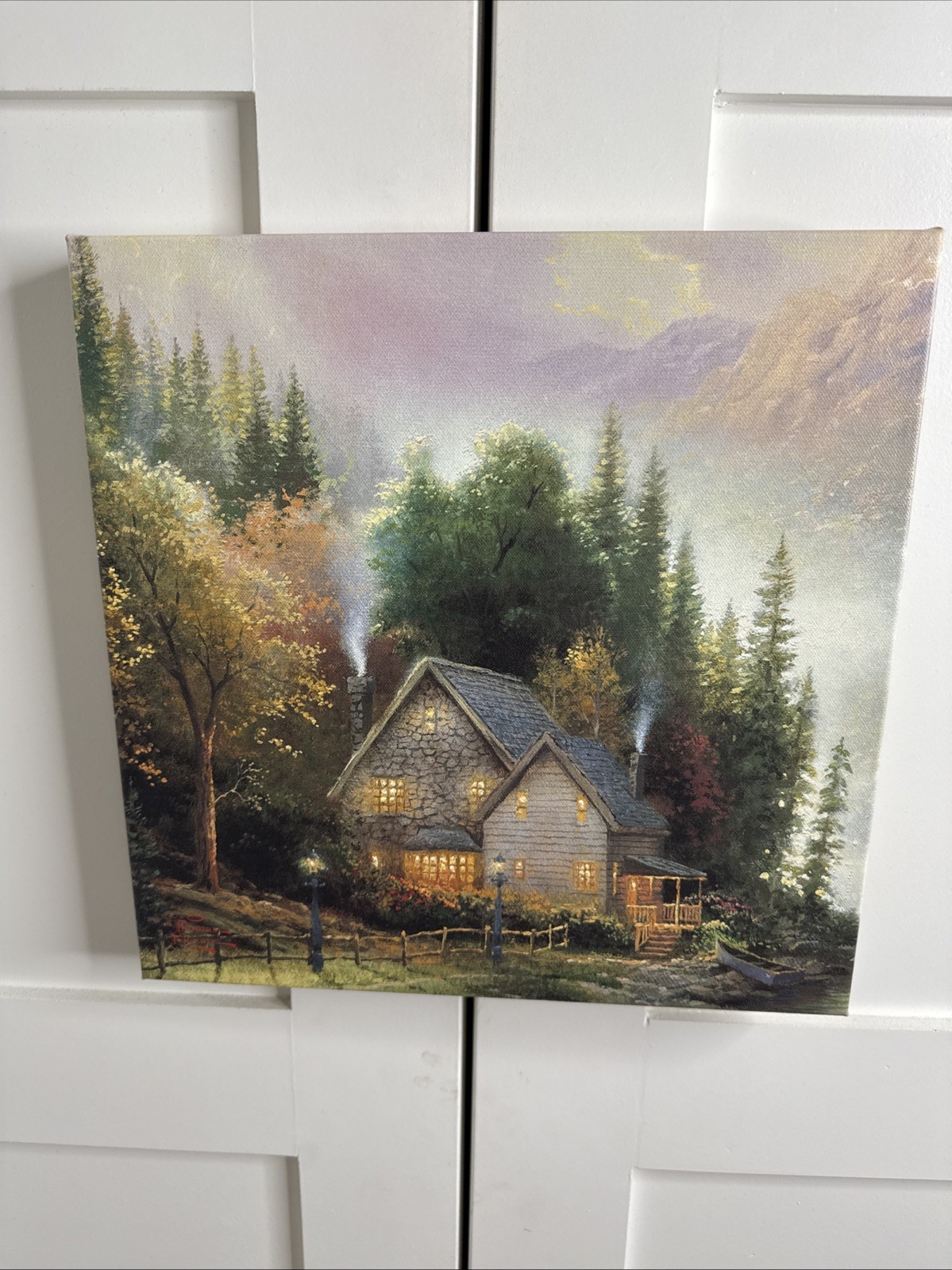 Thomas Kinkade 14″x14″ Wrapped Canvas SIMPLER TIMES Certificate of Authenticity