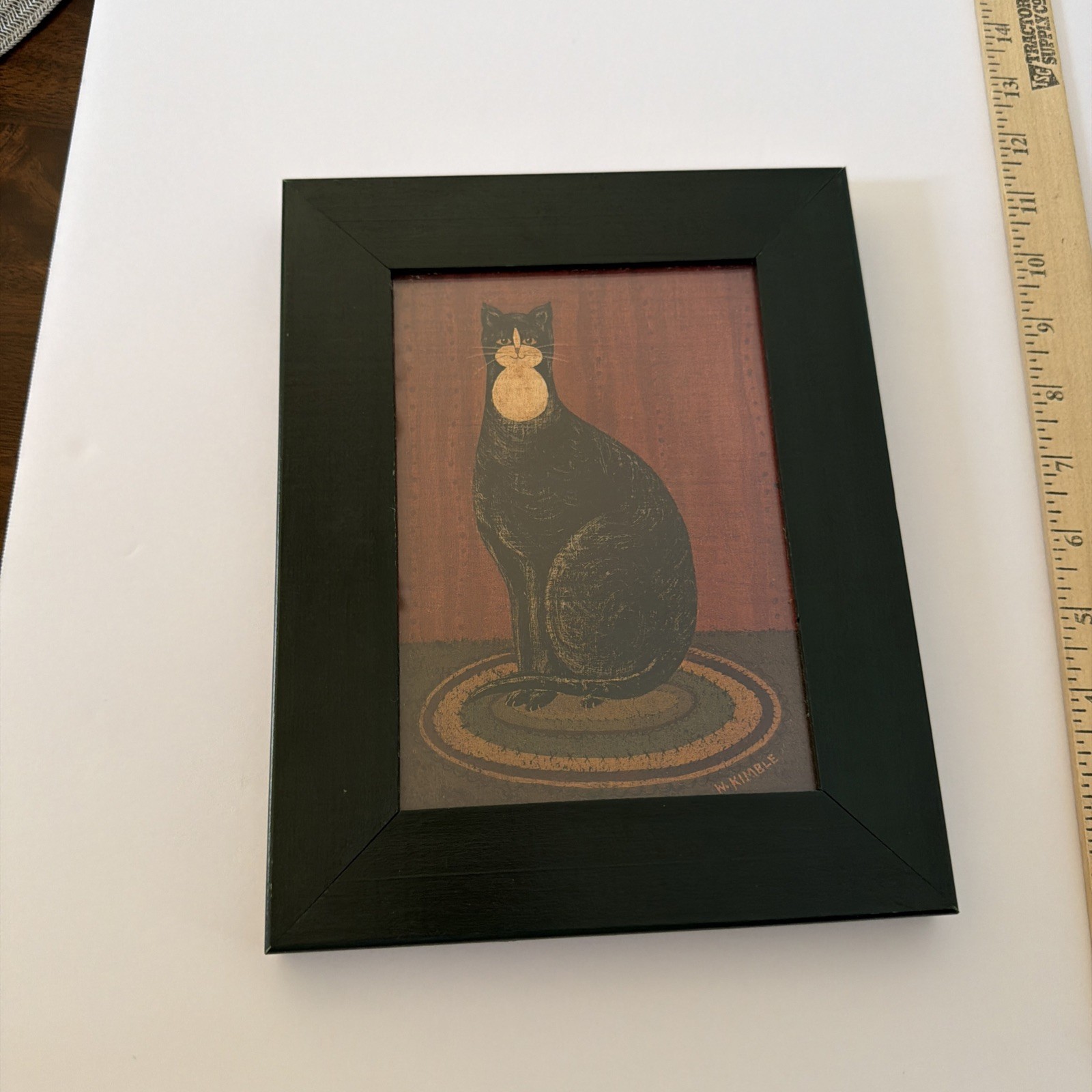 Vintage Framed Art Warren Kimble Pictures Pig And Cat Framed Folk art Primitive