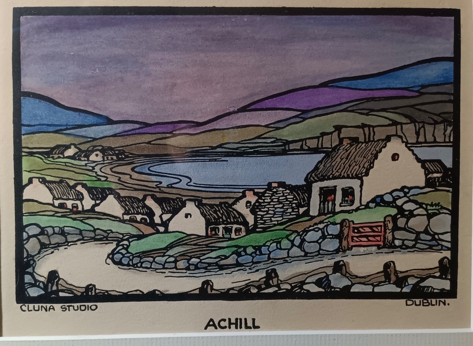 Dublin,Hand Colored Wood Block Print