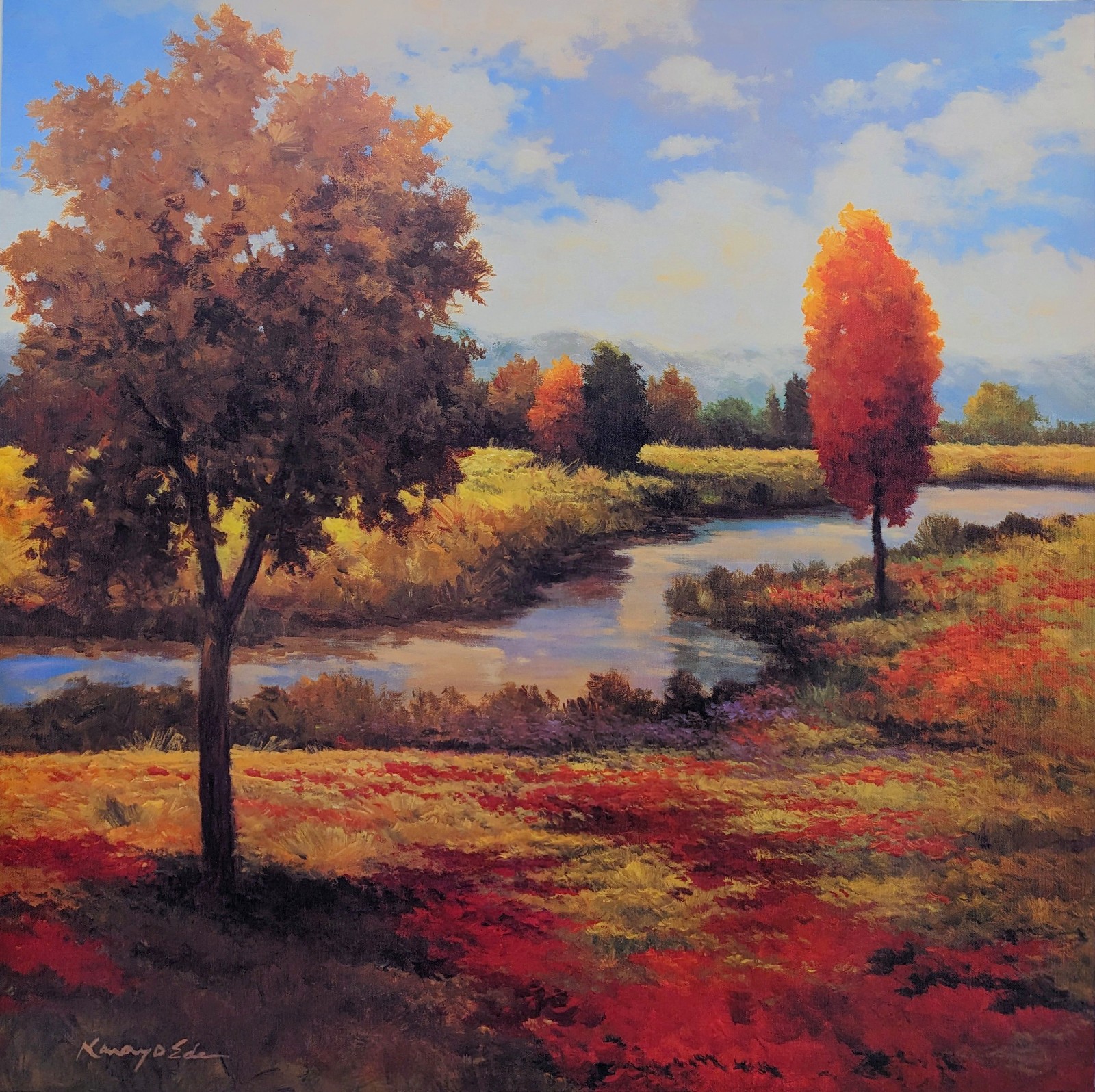 30 x 30 inches Lithograph print of a River Landscape by Kanayo Ede