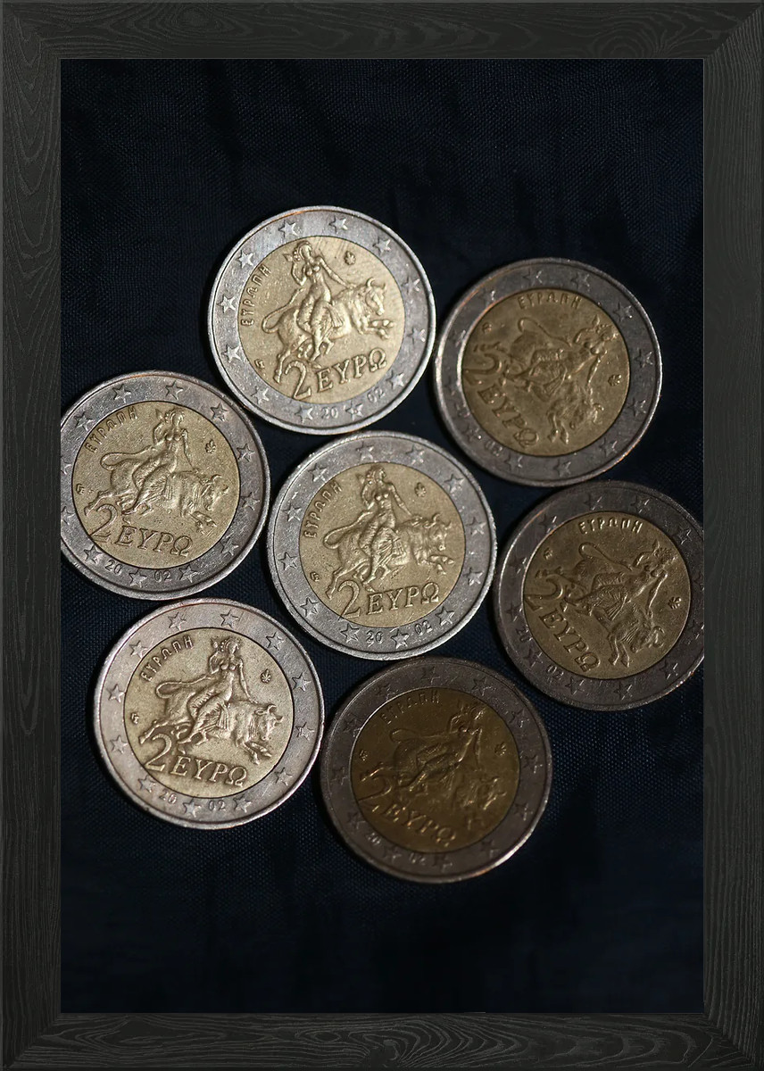 European 2 euro coin macro Framed Wall Art Poster Canvas Print Picture