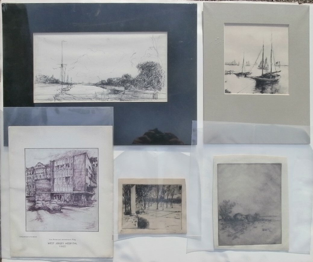 Stone Harbor Jersey Shore Impressionist RM Bancroft Artist Drawing Etching Lot !