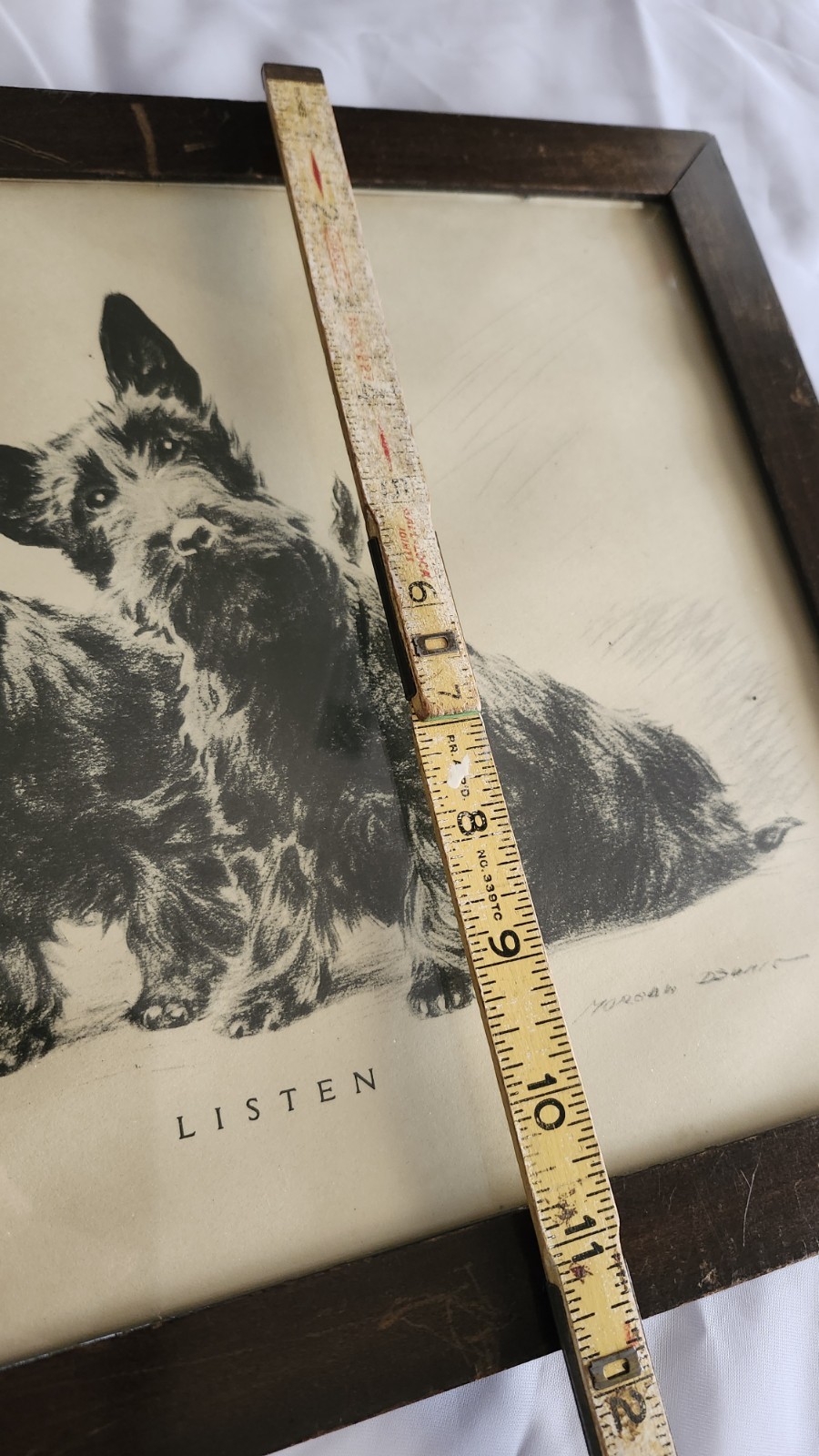 “Listen” Framed Signed Etching of Scottish Terriers by Morgan Dennis (1892-1960)