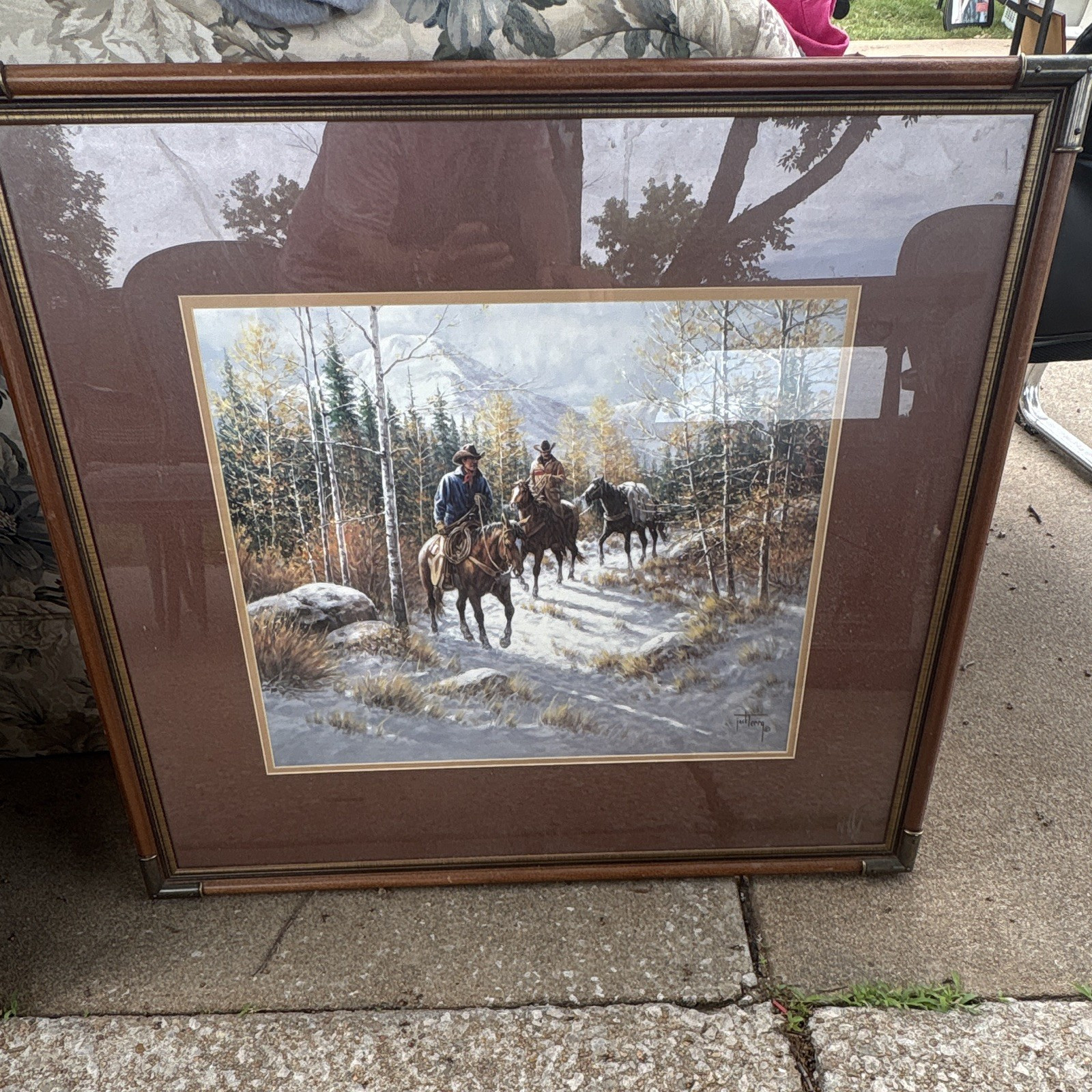 Rod Chase Framed Matted Western Print Cowboys on Horseback Horses Landscape