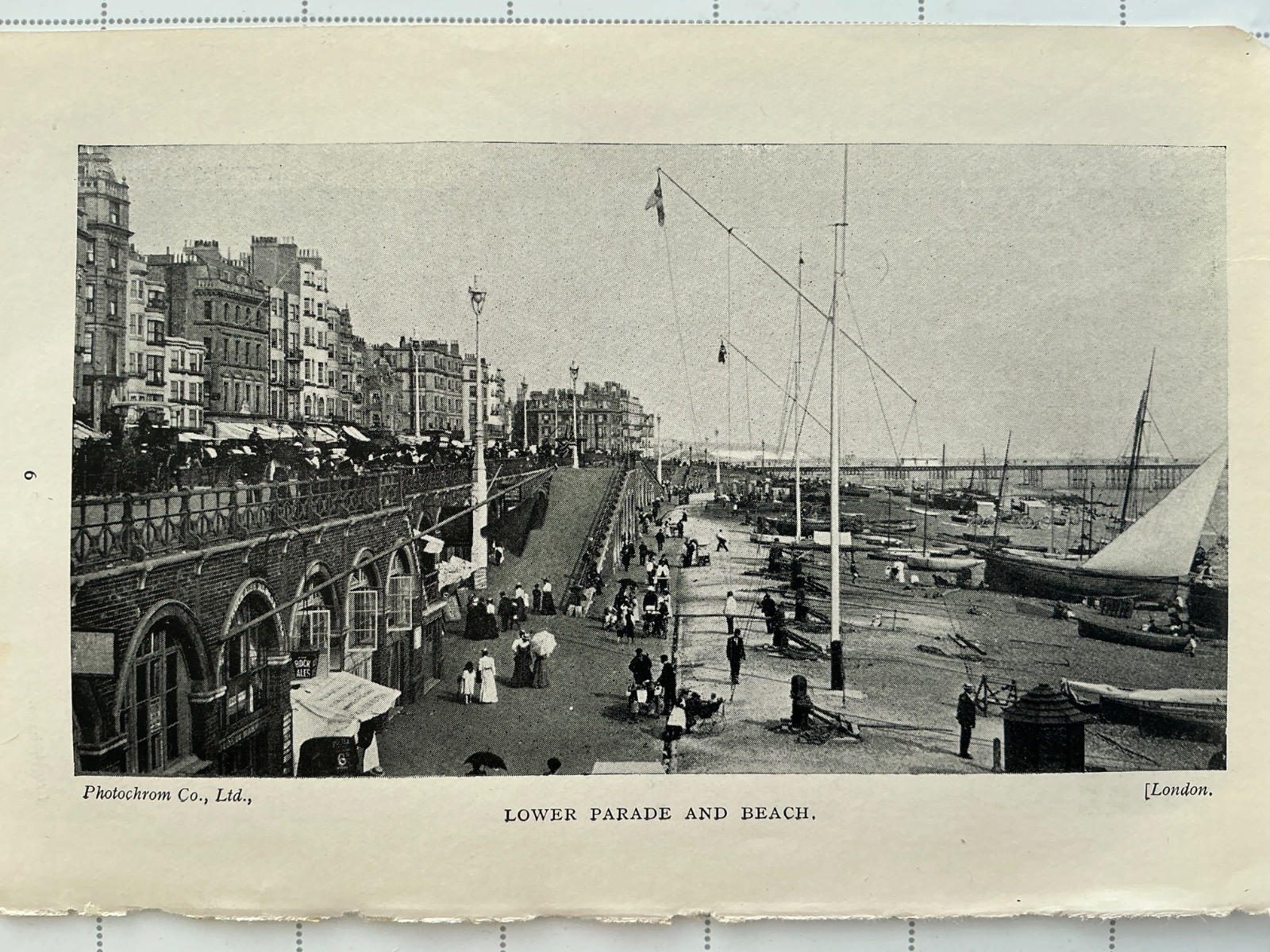 BRIGHTON 1928 Antique Print Social History Lower Parade and Beach, Boats People