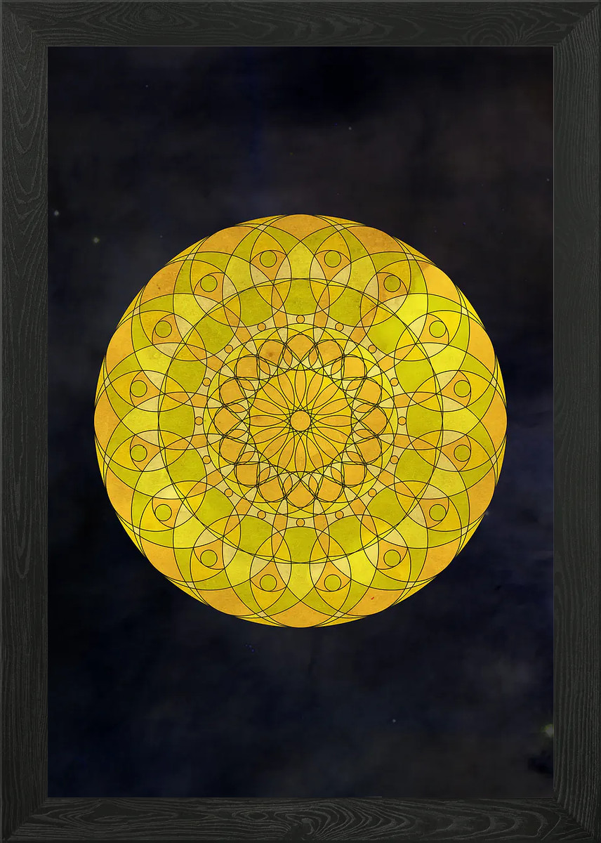 Yellow Psychedelic Mandala Framed Wall Art Poster Canvas Print Picture