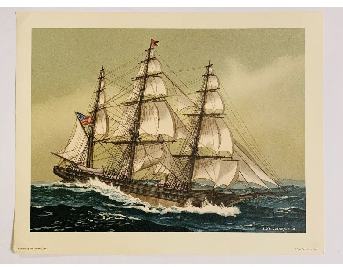 AMERICAN CLIPPER SHIPS 4 Prints JOHN O’HARA COSGRAVE II ~ AMERICAN SAILING 18×14