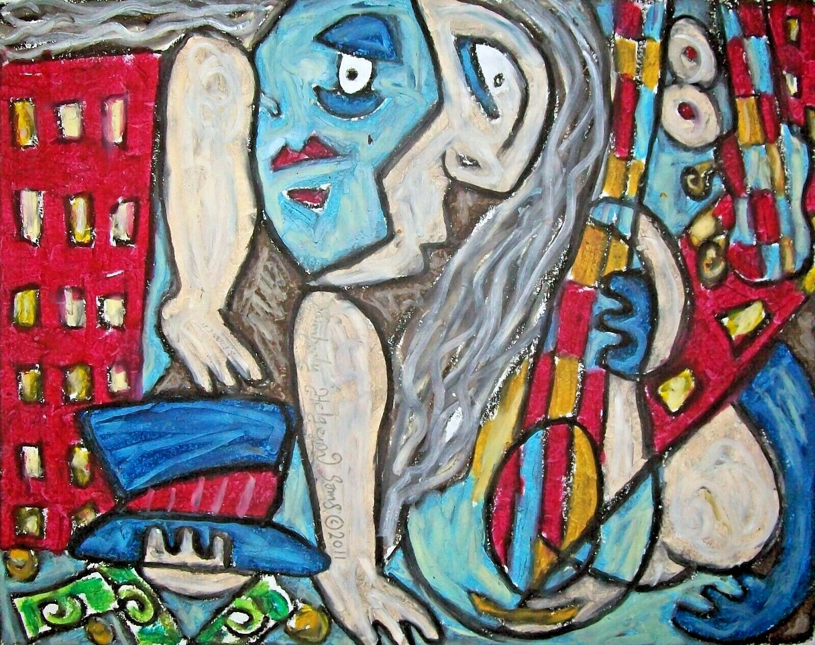 Blues City Bass 11×14 Cubist Art Print by Artist Kimberly Helgeson Sams Cubism