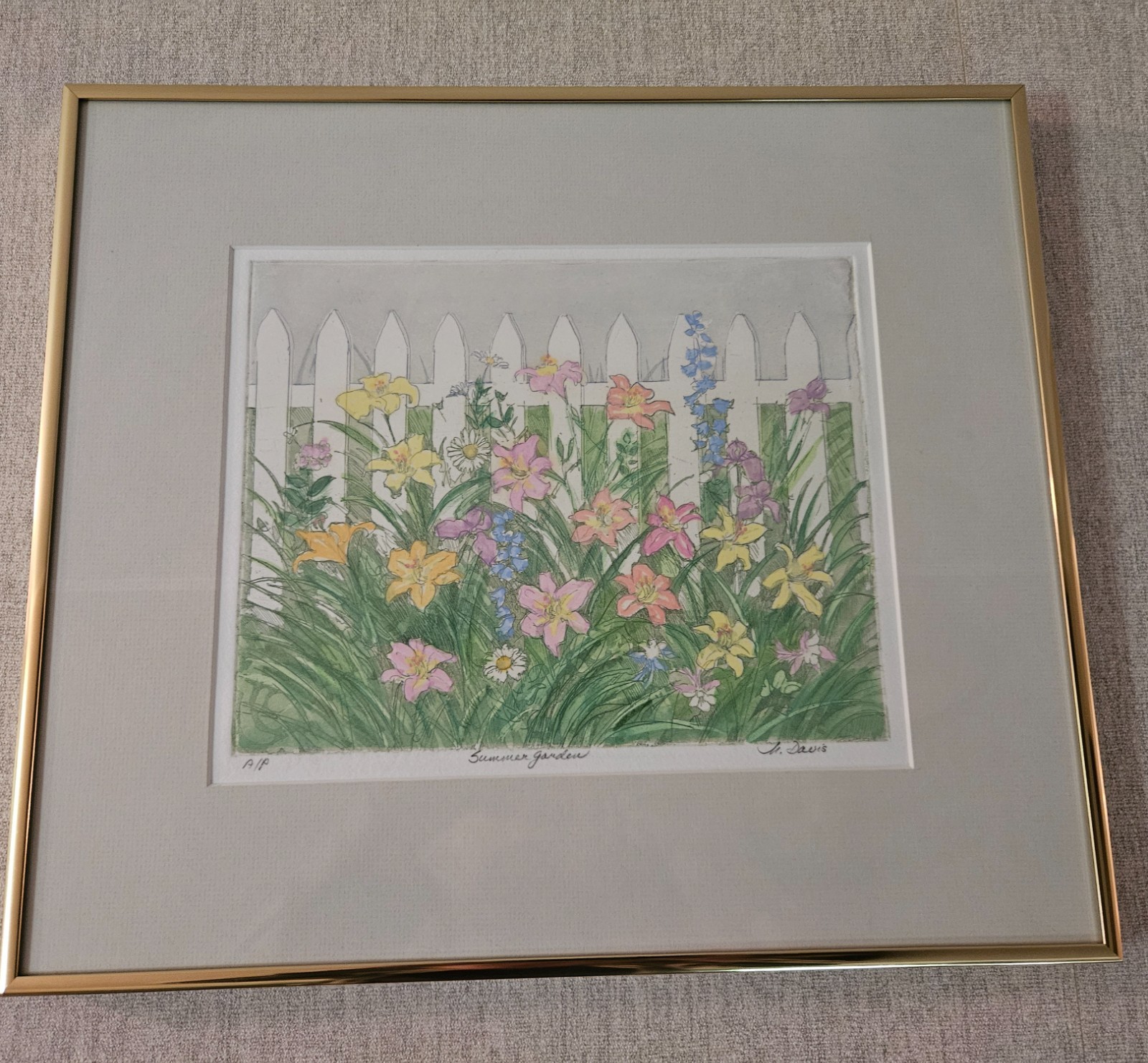 Marilyn Davis, NE Printmaker, Signed, Etching / Artist Proof of “Summer Garden”