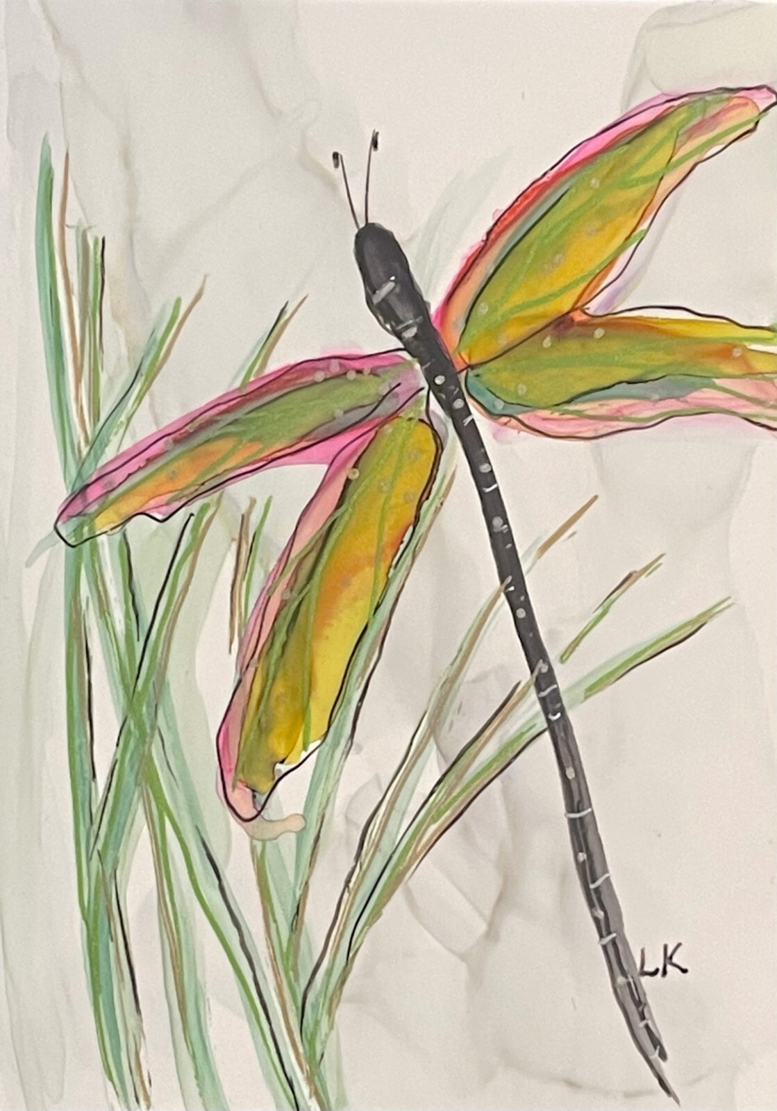 ACEO Art PRINT flying Dragonfly by Lynne Kohler 2.5×3.5″