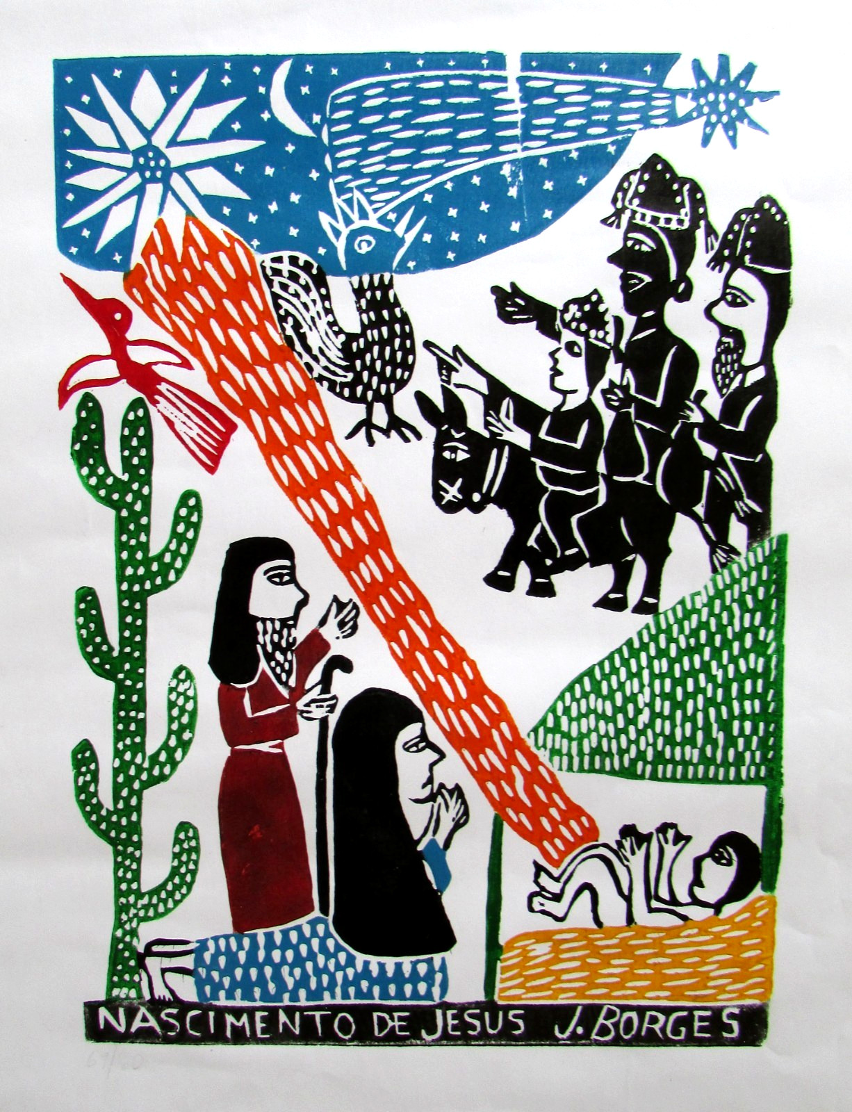 José Francisco Borges (1935 – 2024) Brazil Woodblock Print Christmas Nativity
