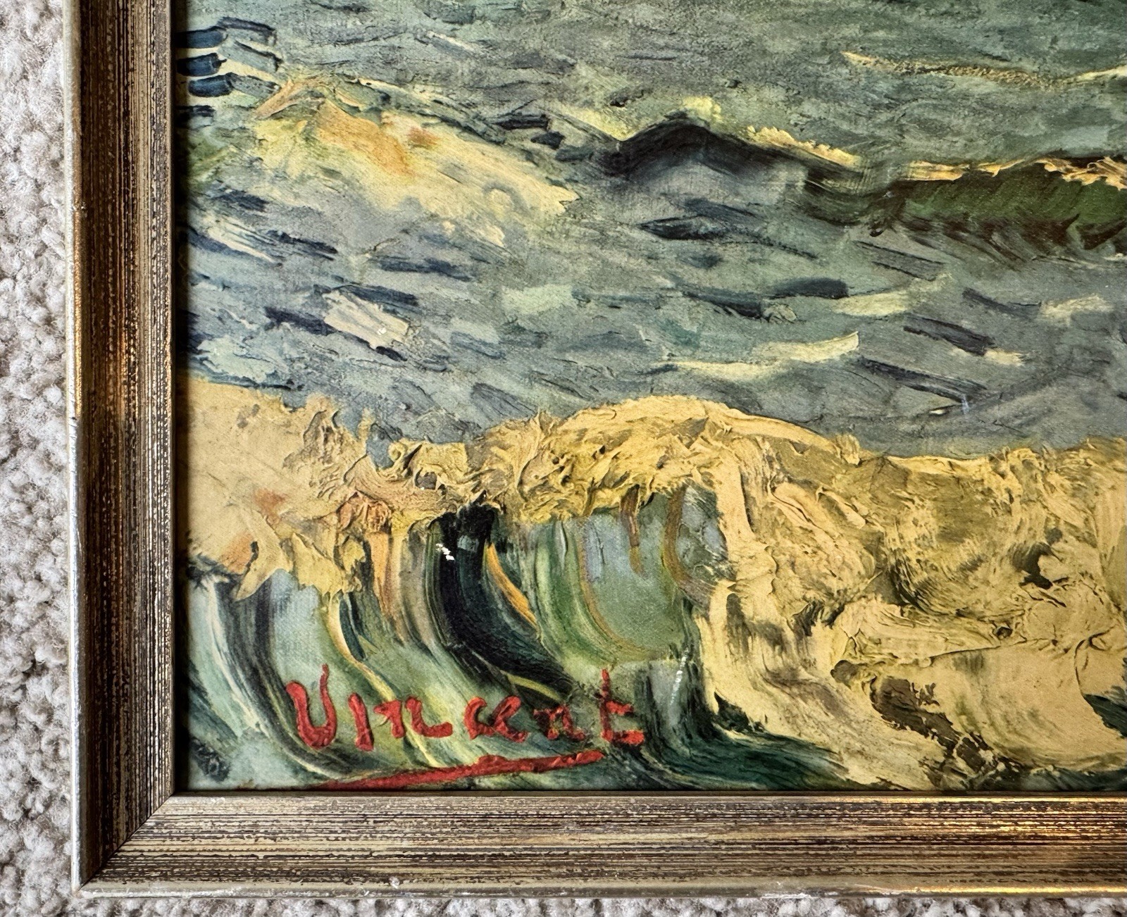 Vintage Framed Reproduction Vincent Van Gogh Oil Painting Seascape Nautical Art