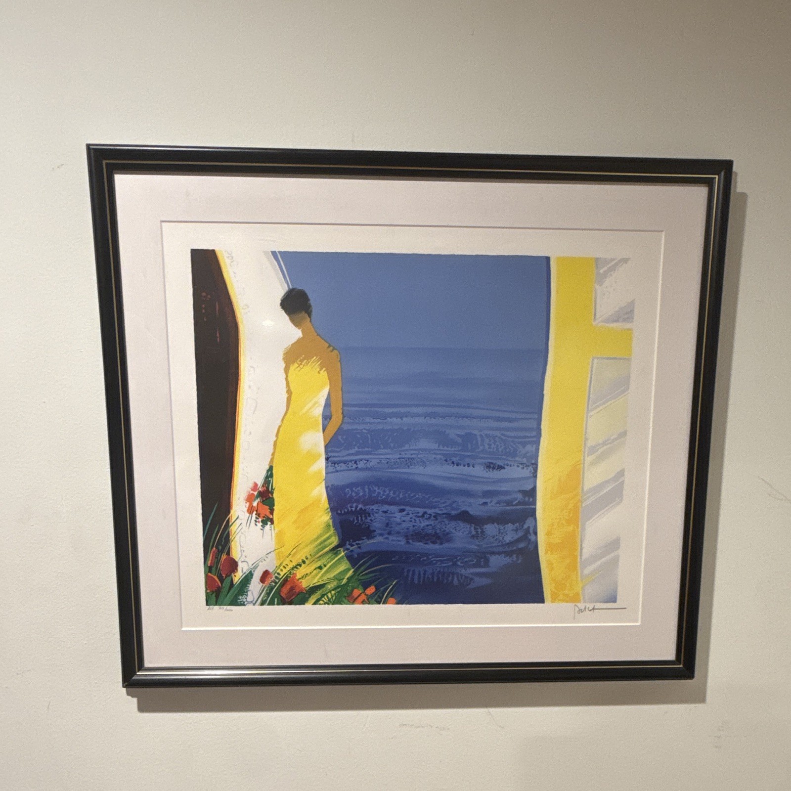 Emile Bellet Signed Artist Proof AP 82/100 Woman Seascape Print, Matted & Framed