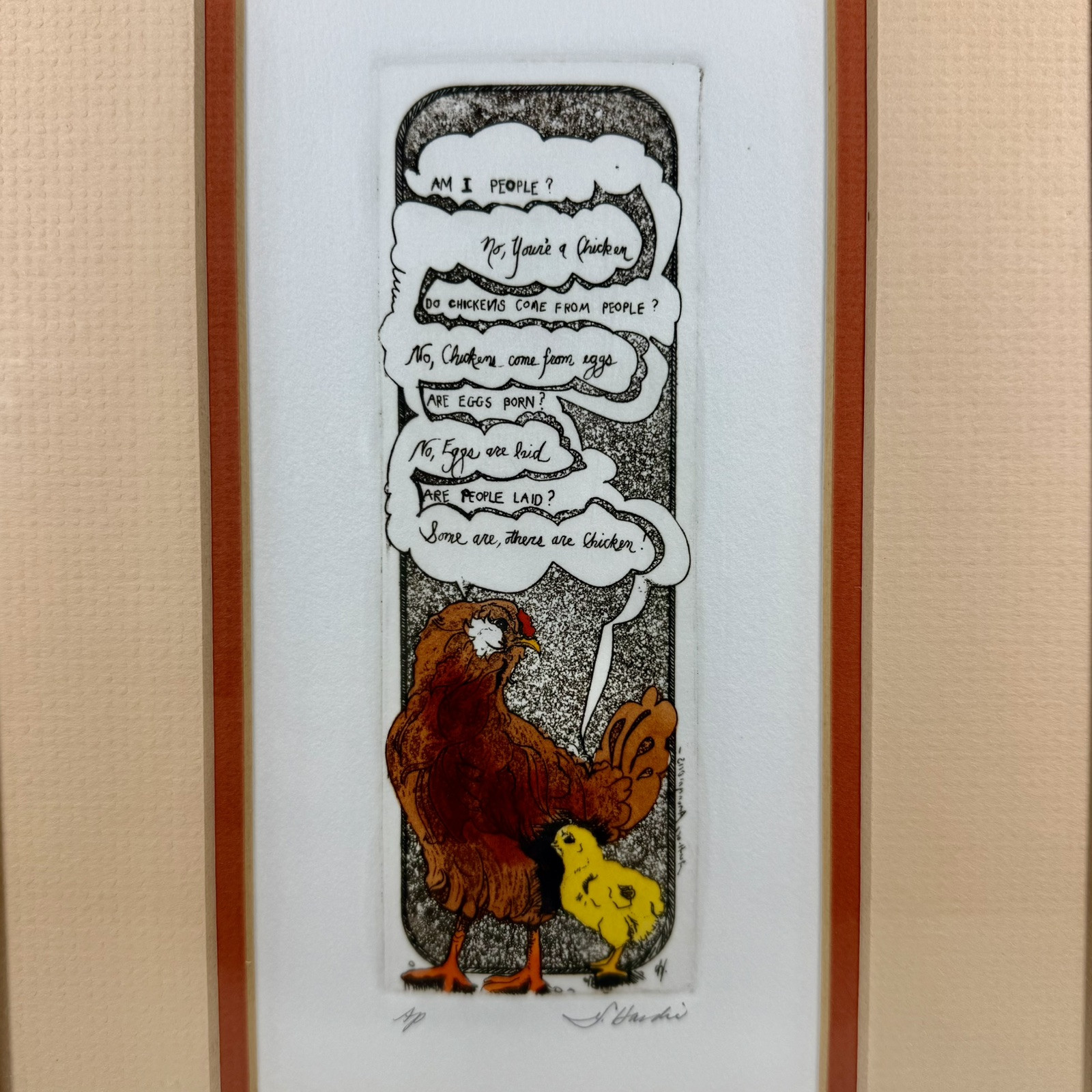 DARLENE HARDIE Chicken ART ETCHING Onion Creek ARTIST Signed AP Cottagecore Boho