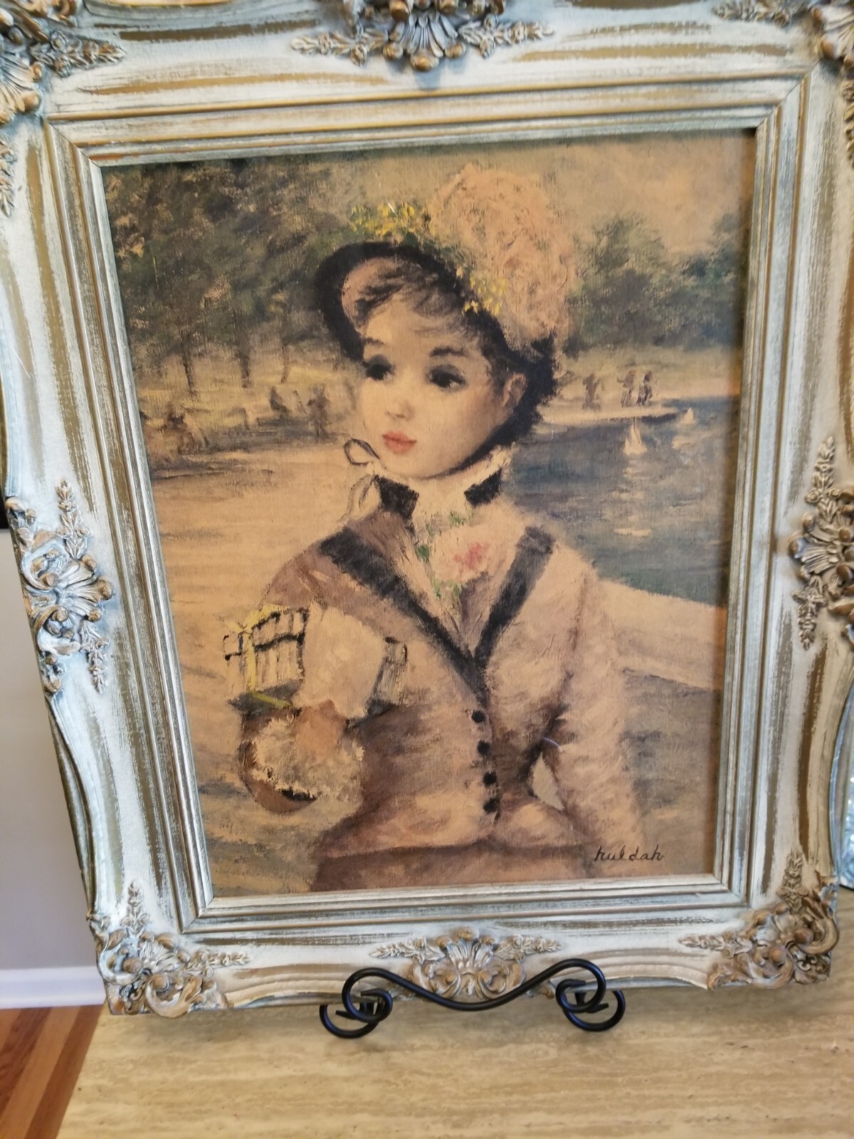 Jeffe Huldah “Young Lady In Central Park”Original Frames Wood 21.5″x26.5″Signed.