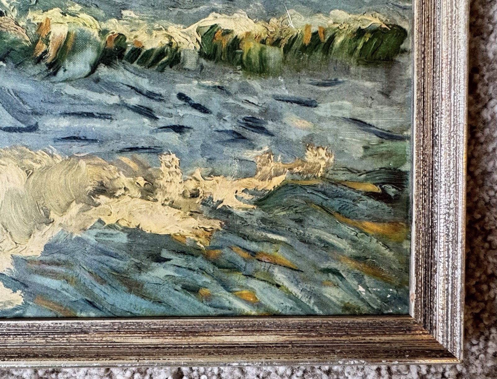 Vintage Framed Reproduction Vincent Van Gogh Oil Painting Seascape Nautical Art