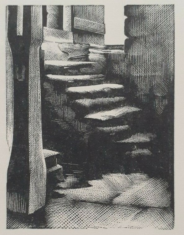 WORN MILL STEPS MILLER PARKER 1937 Art Deco Print of Woodcut