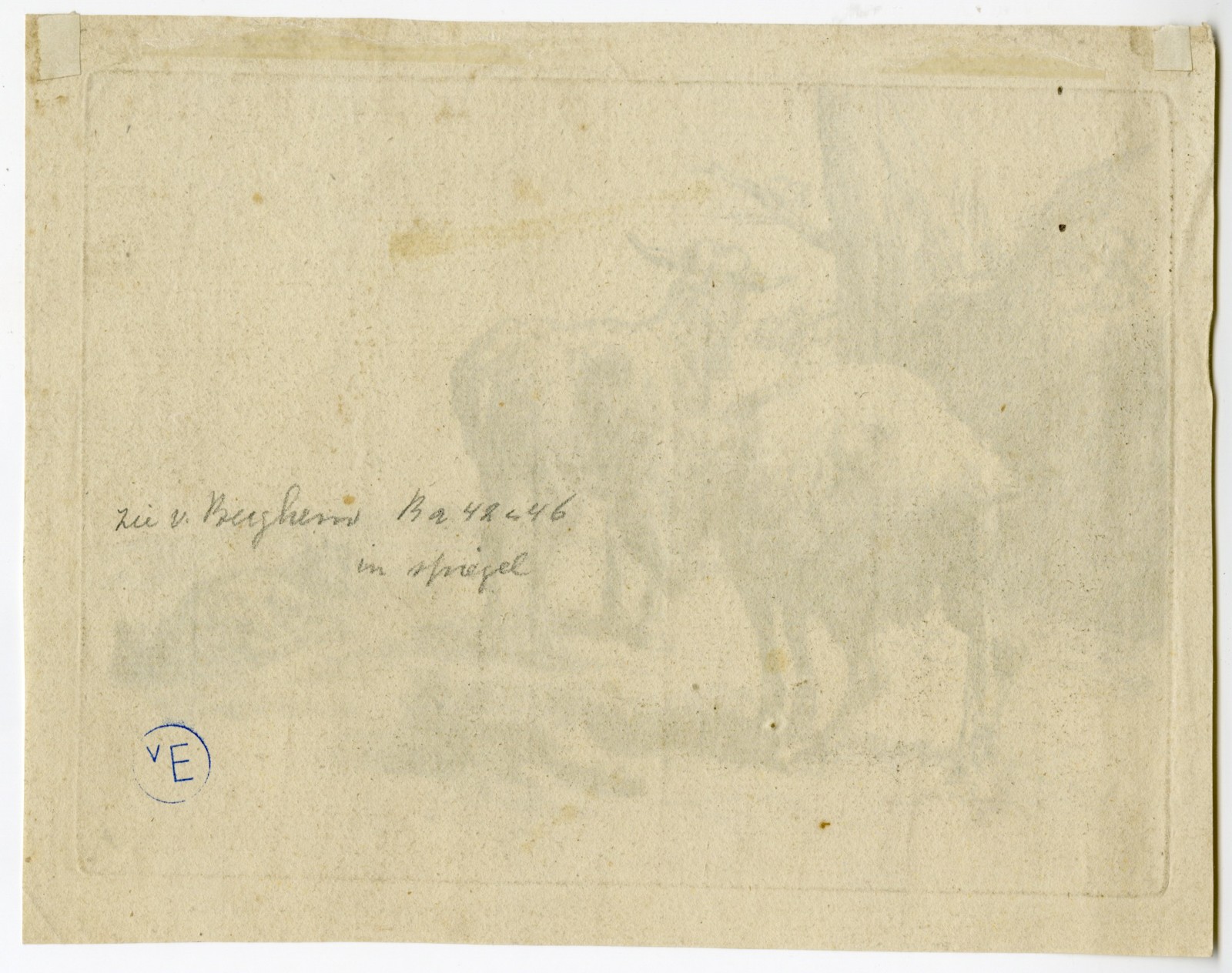 Antique Master Print-PISSING-EWE-SHEEP-Berchem-1646-1652