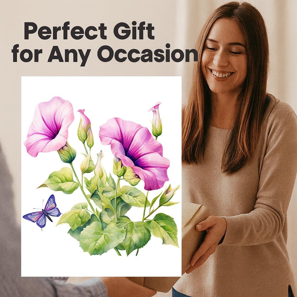 Pink Morning Glory Purple Butterfly 8×10 Photo Print Botanical Flower Wall Art