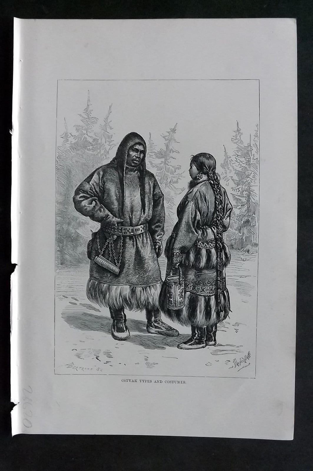 Reclus C1880 Antique Print. Ostyak Types and Costumes, Siberia Russia