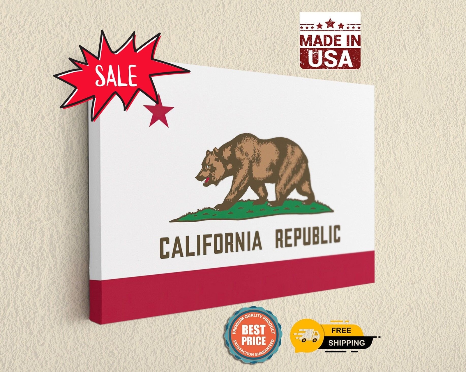 Flag of California Wall Art Canvas Print Fine Art Photography, Art Canvas Print