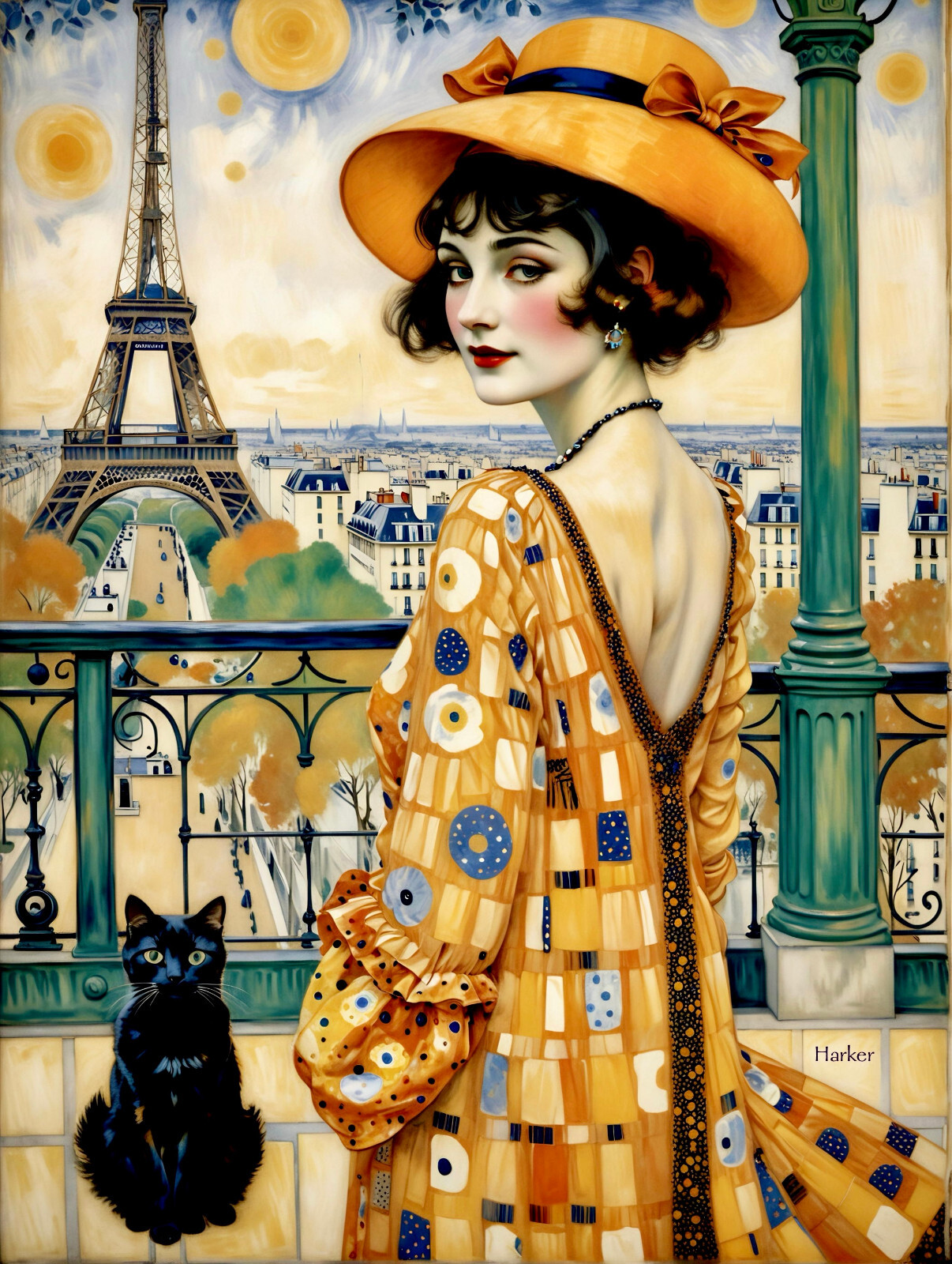 Woman and Cat in Paris Version I 8.5×11″ Photo Print Style G. Klimt / Harker Art
