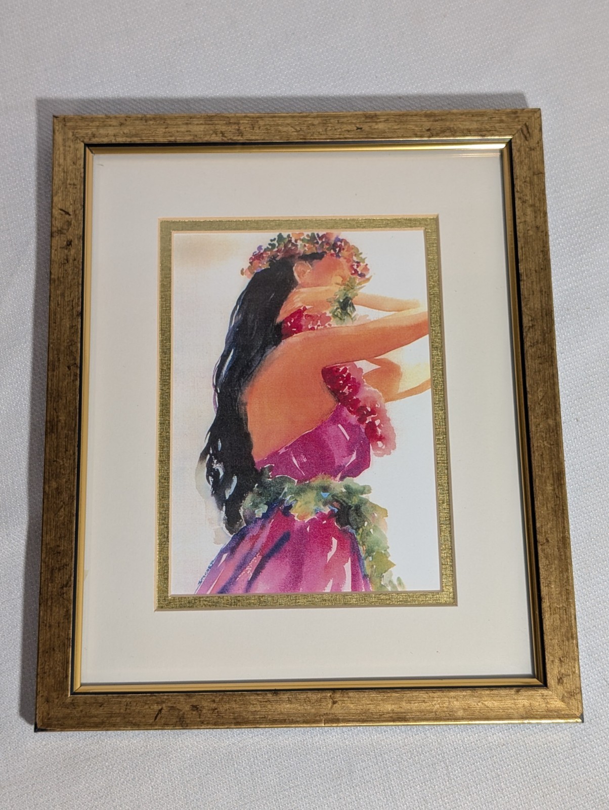 Hawaiian Dancer Girl Framed Wall Art 9.25×11.25 Vibrant Colors