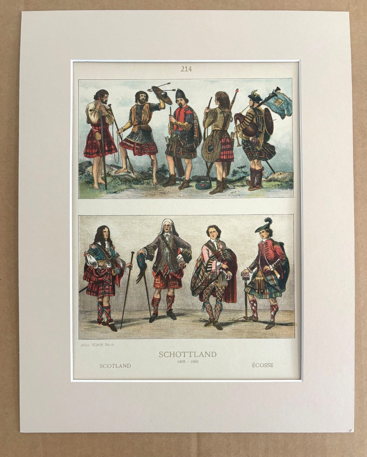 Antique 1925 Max Tilke Scottish Costume Print in 11×14 Mat, Ready to Frame