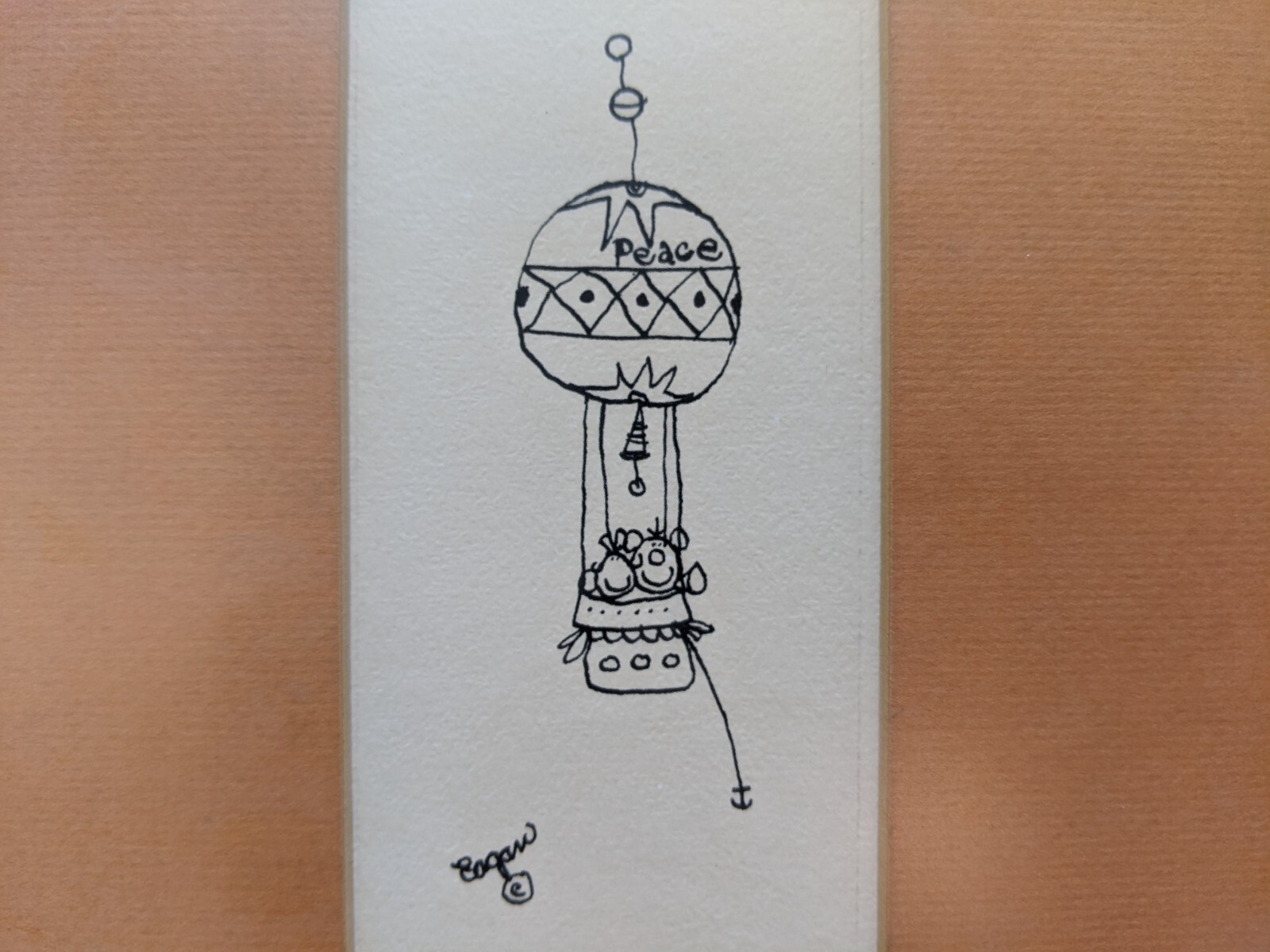 Original Eagan Signed Drawing “Peace Balloon” Framed, Matted w/Non-Glare Glass