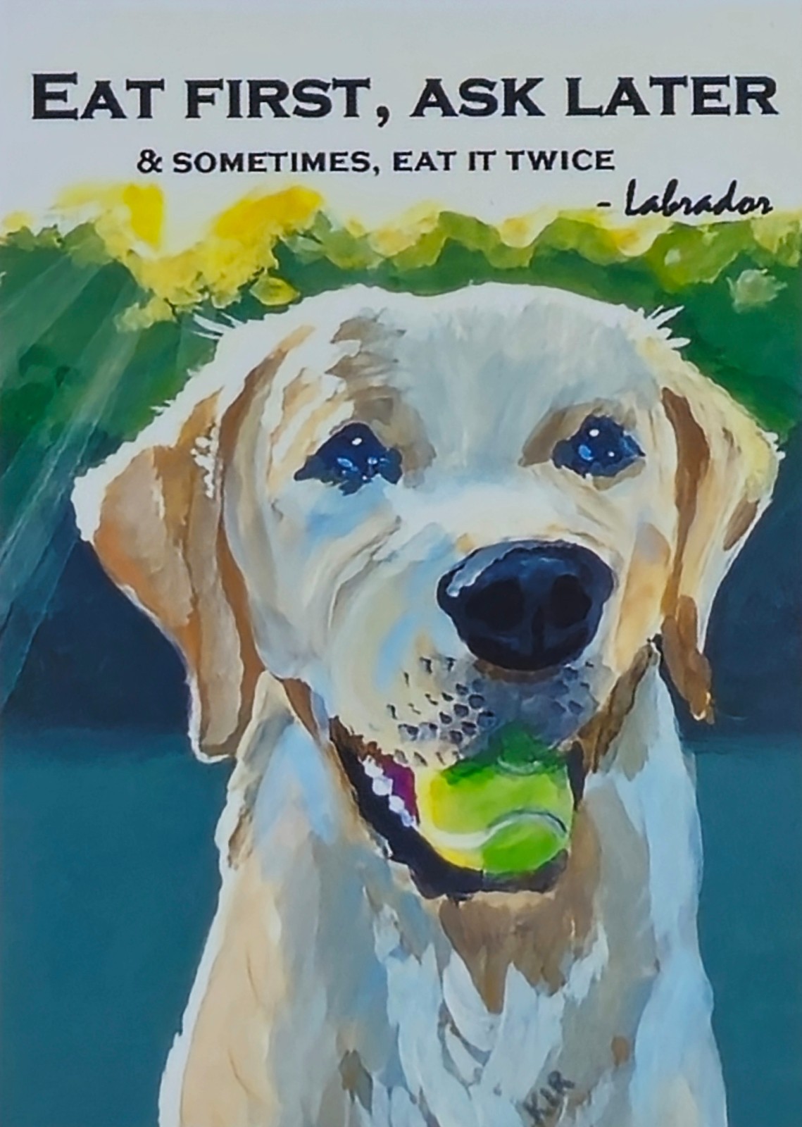 ACEO original painting print, original acrylic Labrador retriever dog, 2.5X3.5in