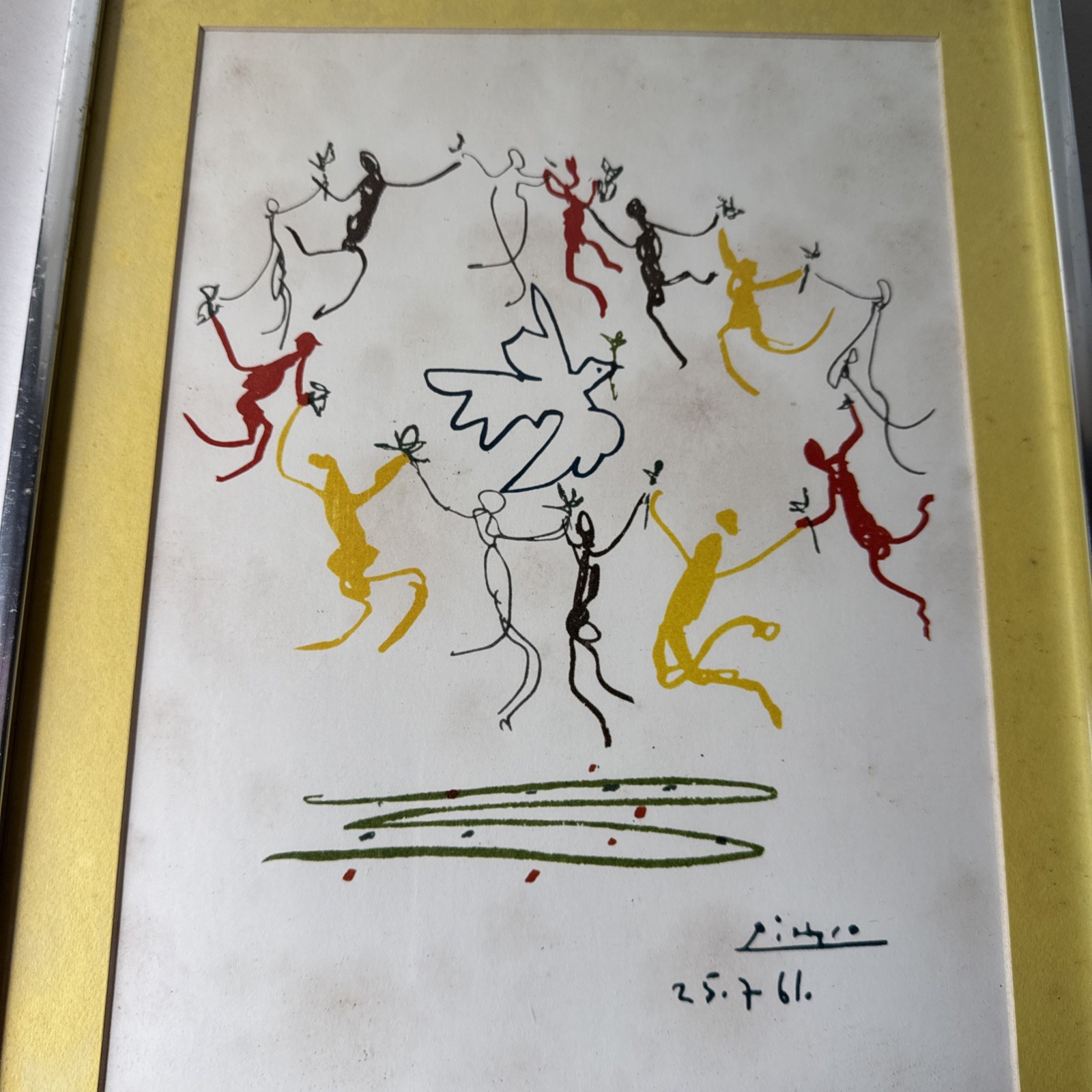 Vintage Pablo Picasso La Ronde 1961 Framed Reproduction Art Print Dancing Dove