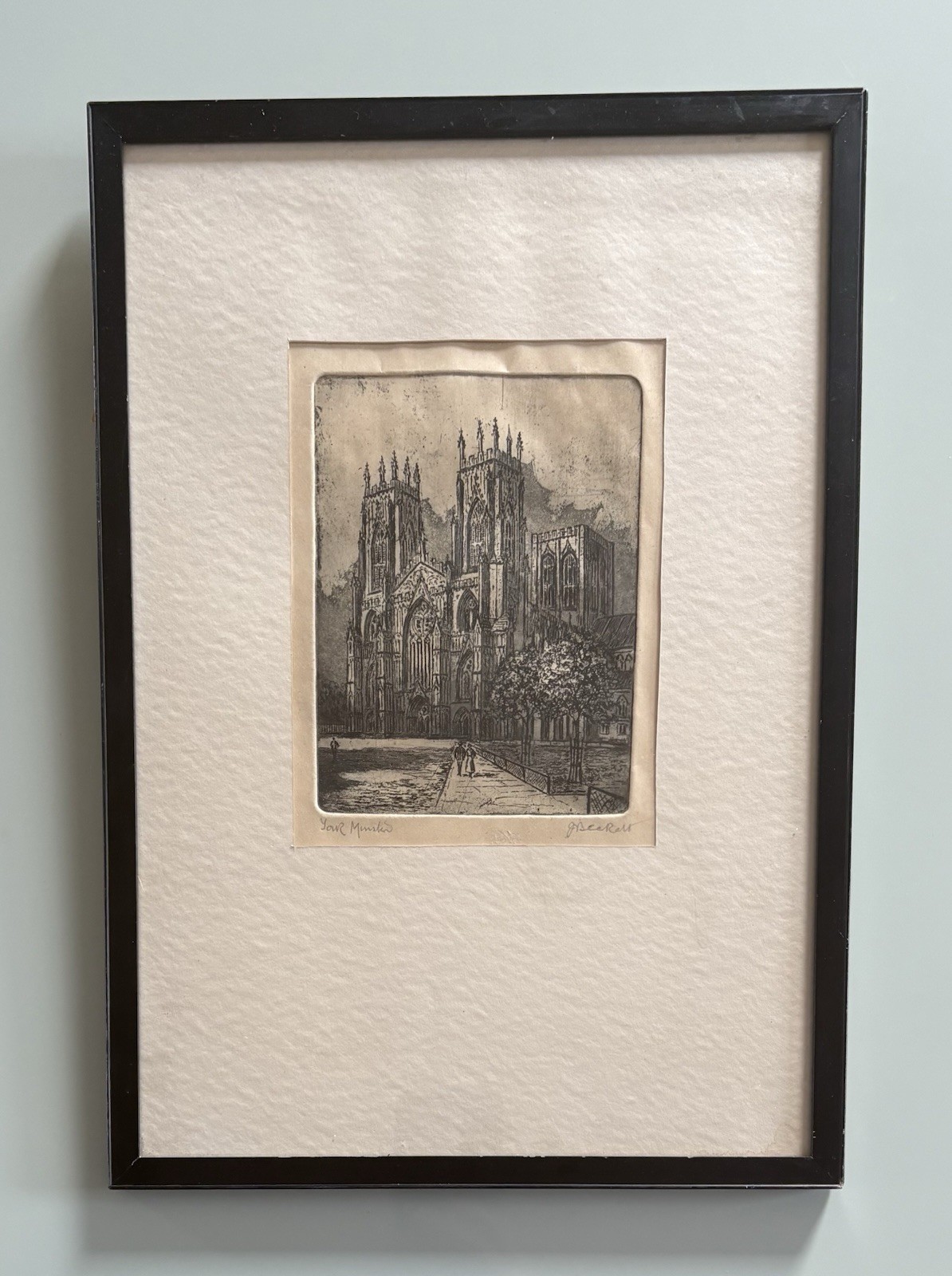 Antique Etching York Minster By J. Becket Framed 15.25″x11″