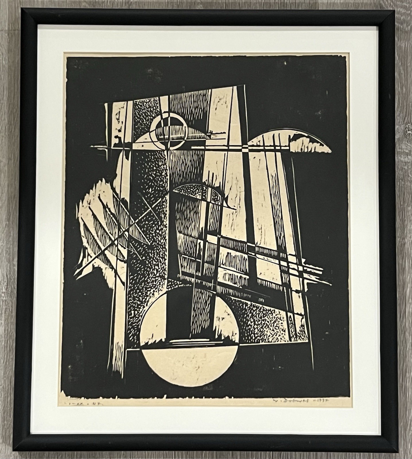 Werner Drewes Composition V – Large and Small Circle, 1934 woodcut Pencil Signed
