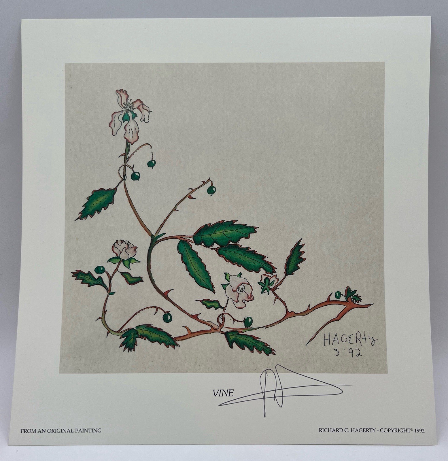 Vine by Richard Hagerty Signed Print 9.5” x 9.25” Surrealist Art Charleston ‘92