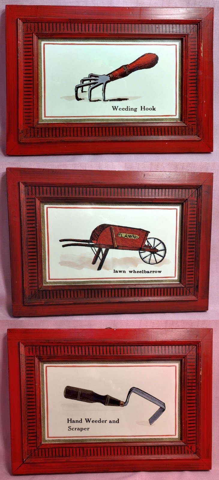 Collection of 3 W. King Ambler Framed Art Prints 1970s Vintage Garden Tools
